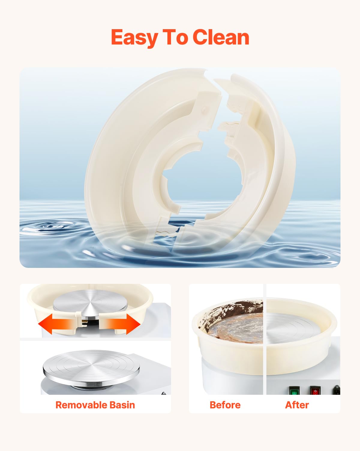 VEVOR 14 Inch 35cm Pottery Wheel for Adults & Beginners - 450W Professional Ceramic Clay Art Kit with Adjustable Lift Table, Foot Pedal & Detachable Basin - Perfect for Home Studio, DIY Crafts & Classroom Use - White
