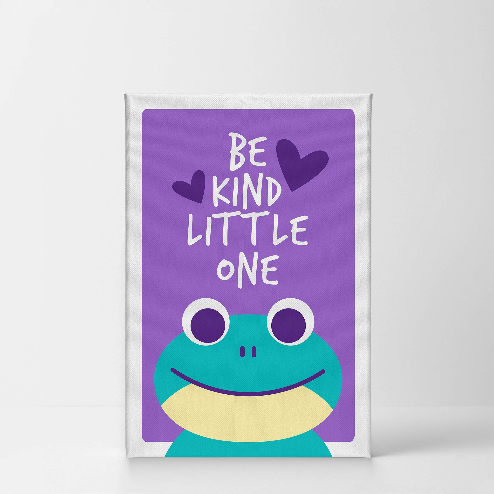 Frog Be Kind Little One Quote Wall Art - Purple Background Canvas Print 12x8 | Nursery Decor, Kids Room Decor, Baby Room Wall Art | Ready to Hang, Made in USA | Perfect for Nursery, Bedroom & Playroom Decorations