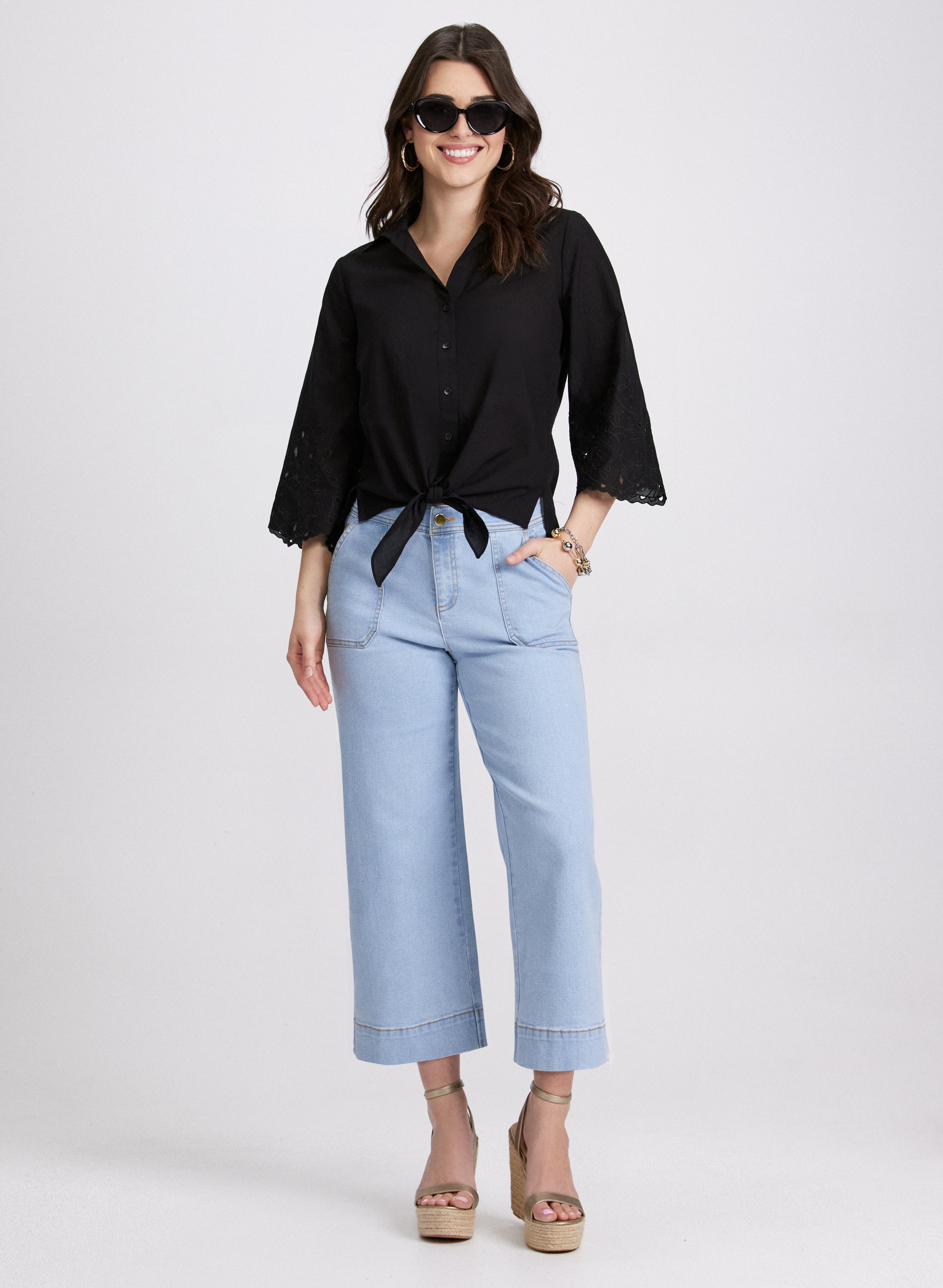Embroidered Sleeve Blouse for Women - Elegant Floral Design Tops - Perfect for Office, Date Night & Special Occasions