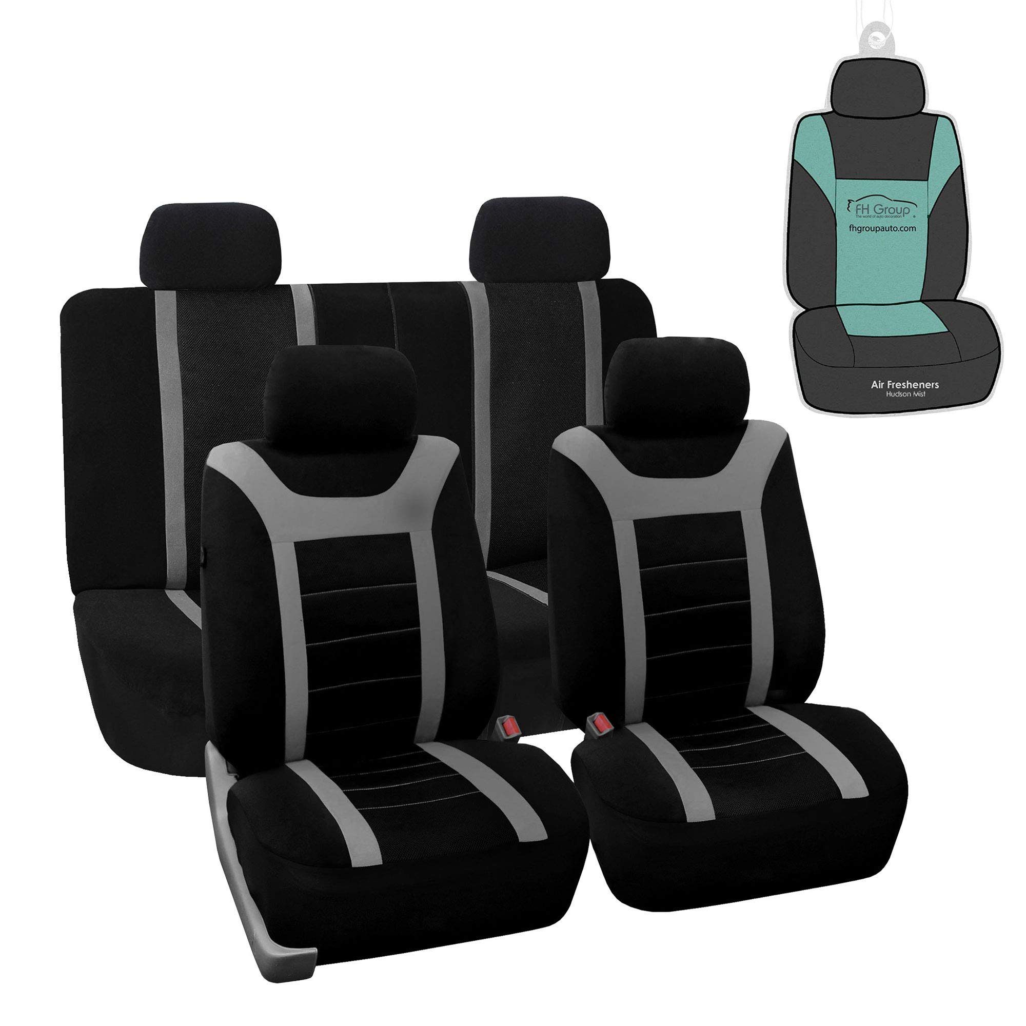 FH Group Universal Car Seat Covers Full Set - Gray Sports Design, Airbag Compatible, Split Rear for Cars, Trucks & SUVs | Durable Interior Accessories for Daily Commute, Road Trips & Off-Road Adventures