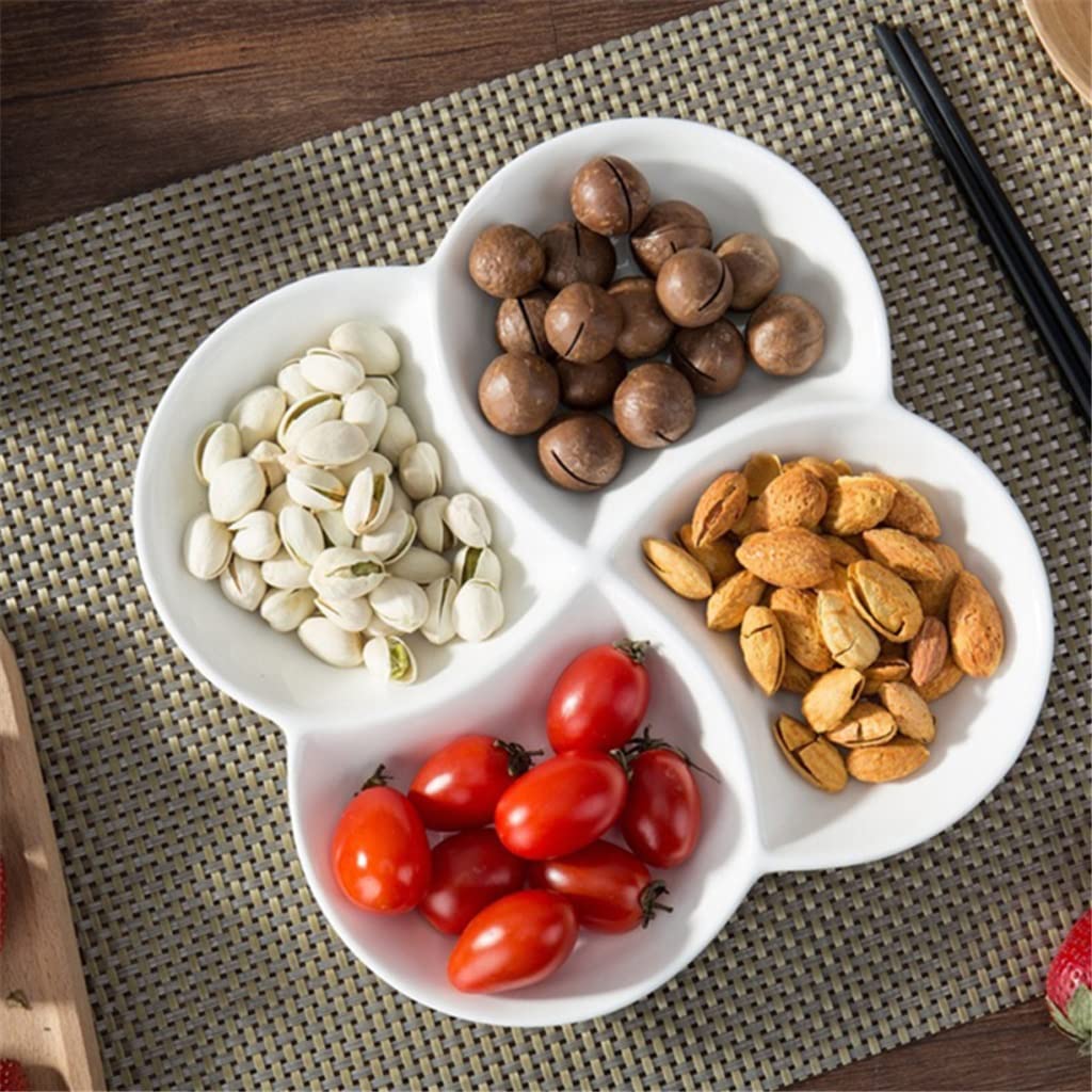 Premium Walnut Wood Snack Tray with Multi-Compartment Design - Perfect for Dried Fruits, Nuts, Cheese & Party Appetizers - Elegant White Serving Platter (26.6x26.6x3.4cm) - Ideal for Entertaining, Picnics & Home Decor