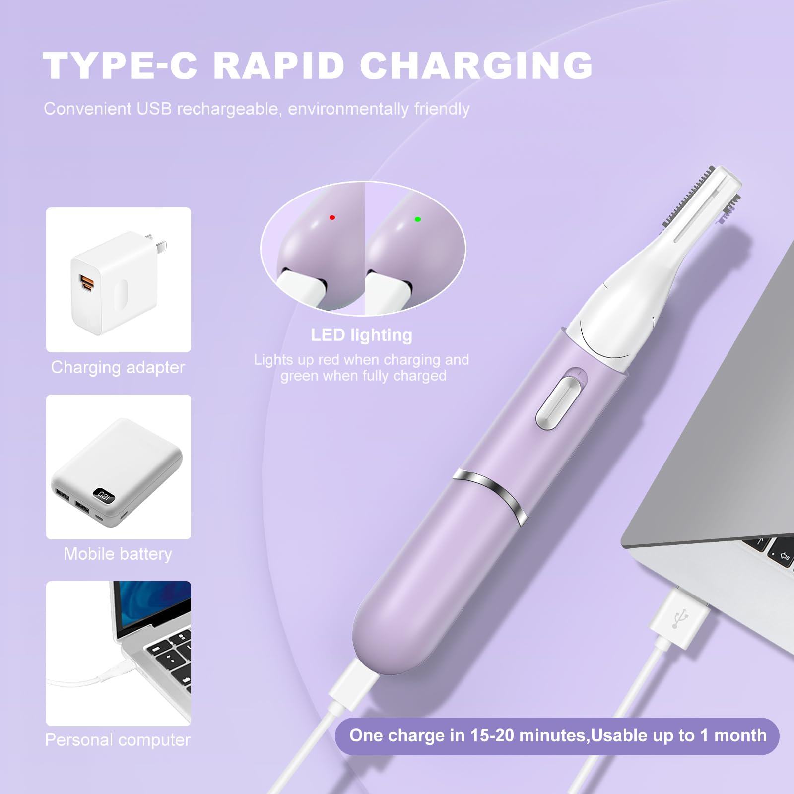 Rechargeable Eyebrow Trimmer for Women - Double-Sided Electric Eyebrow Razor with Pivoting Head & Comb, Portable Facial Hair Remover for Easy Cleaning - Perfect for Travel, Home Use & Eyebrow Shaping