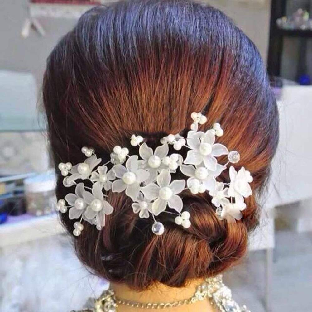 AKOAK 5-Piece Bridal Tiara Set - Handmade Pearl Floral Hair Clips, U-Shaped Hairpins, and Braid Hair Discs for Wedding, Prom, and Special Occasions (White)