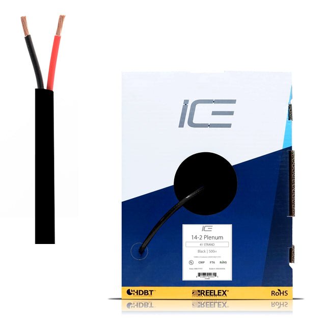ICE 14AWG 2 Conductor Plenum Rated BMP Speaker Cable - 500ft Bulk Box for Professional Audio Installations & Home Theater Systems