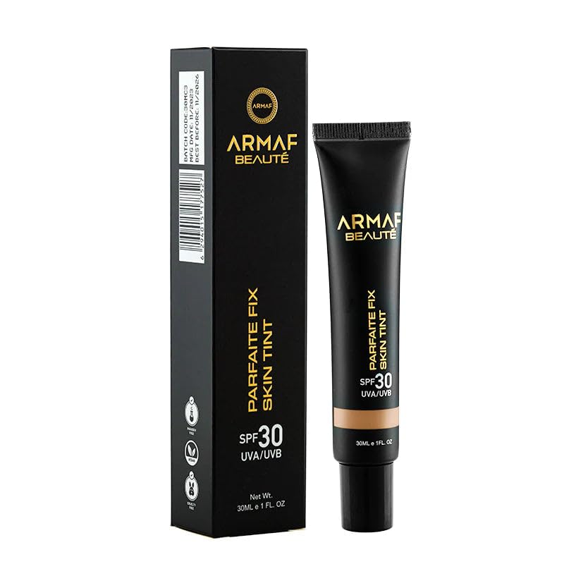 Armaf Beauté Parfaite Fix Skin Tint - Tinted Moisturizer with SPF 30 Sun Protection, Semi-Matte Finish, Warm Beige 30ml | Lightweight Foundation for Daily Wear, Natural Makeup Look, Perfect for Work & Outdoor Activities