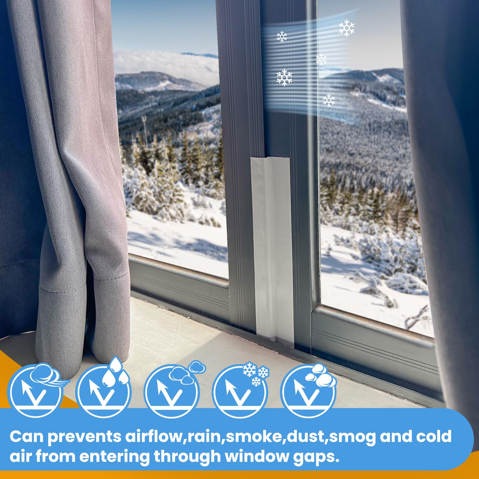 Self-Adhesive White Window Weather Sealing Tape - No Residue Draft Isolation Film for Windows & AC Units - Waterproof, Cold Air & Dust Proof - Perfect for Home Insulation, Energy Savings & All Seasons Protection