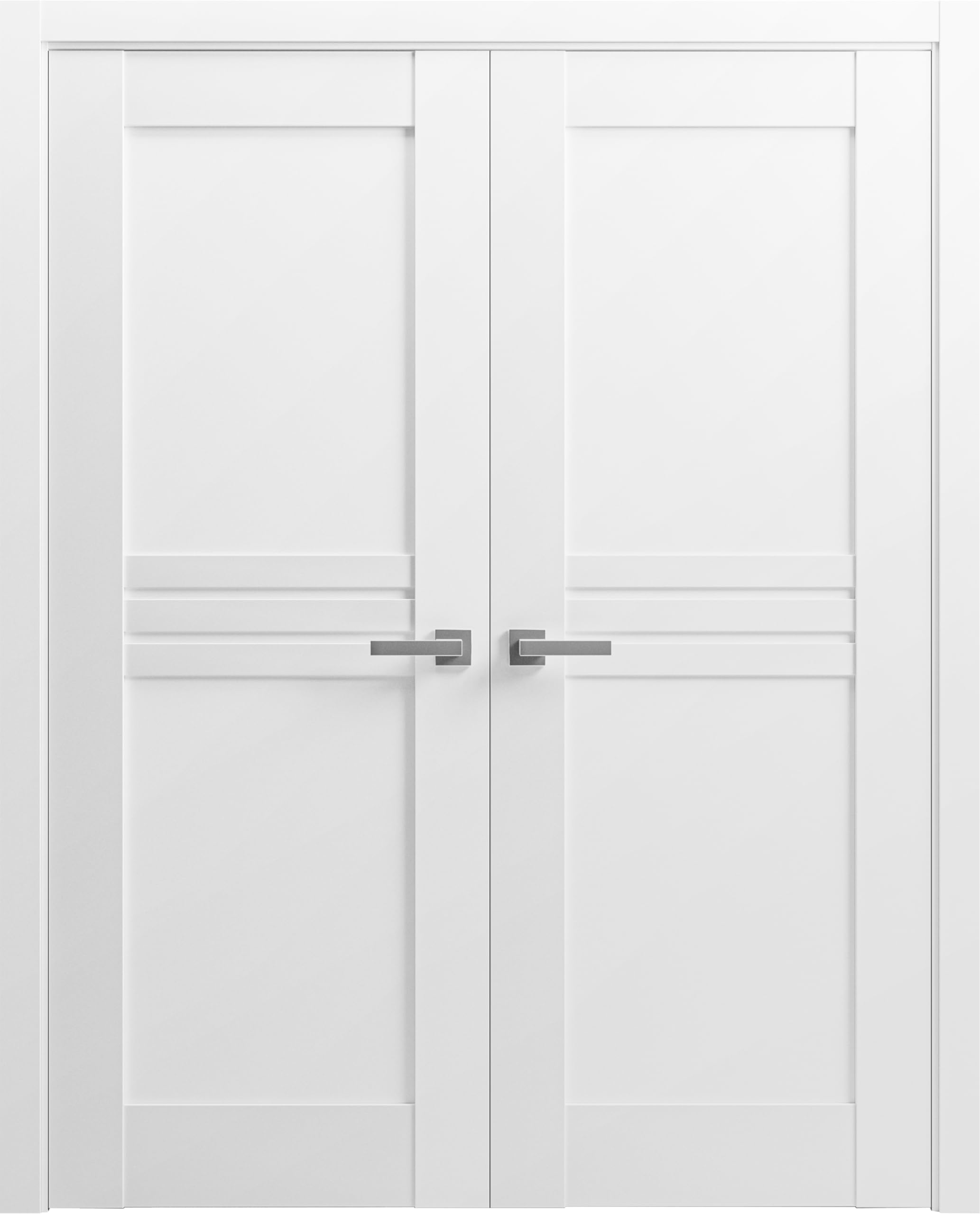 VDOMDOORS 72x84 Inches Solid French Double Doors - Mela 7444 White Silk Finish, Wood Solid Panel Frame - Modern Closet & Bedroom Doors for Stylish Home Interiors