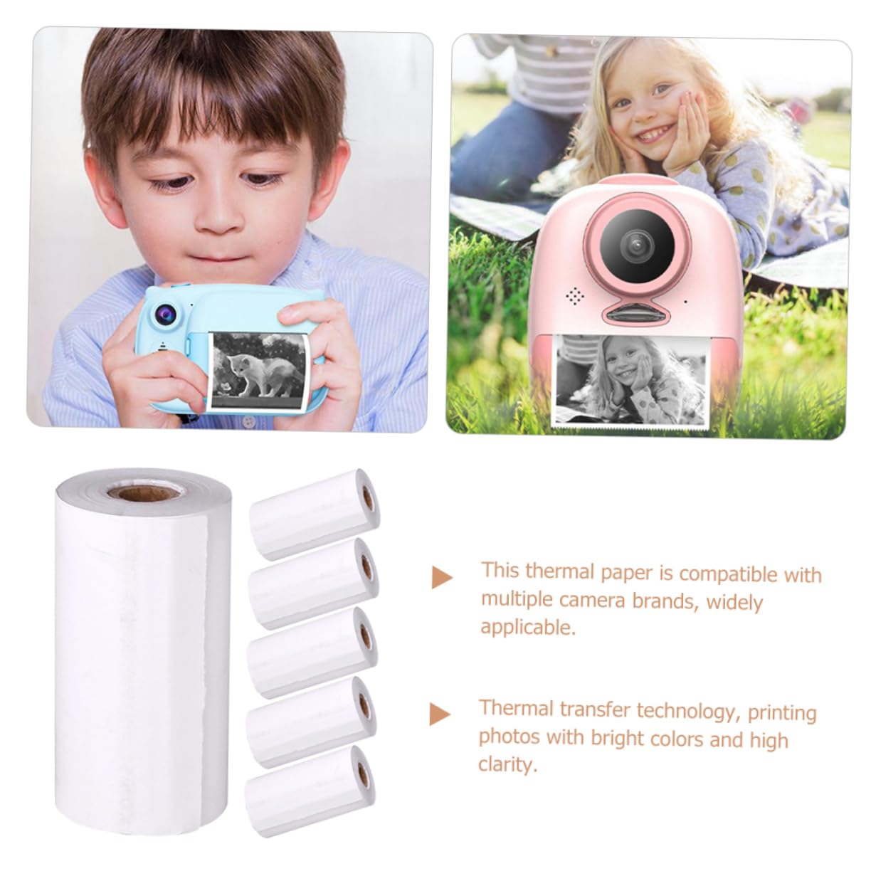 HEMOTON Thermal Paper Rolls for Kids Instant Camera - 6 Pack White Refill Paper, Compatible with Thermal Printers | Perfect for Birthday Gifts, Party Favors & Creative Photography