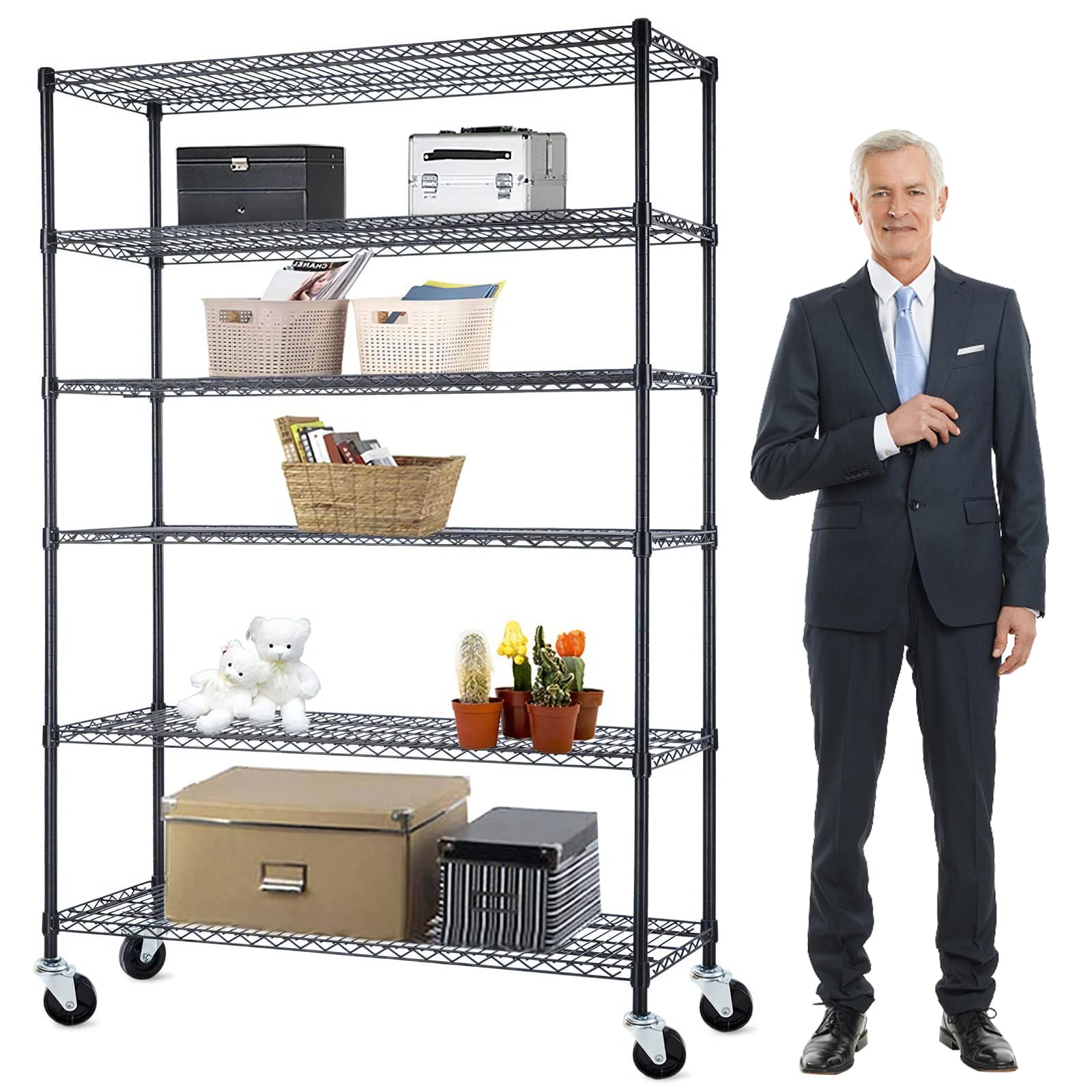 PIKAQTOP 6-Tier Heavy Duty Metal Shelving Unit - 2100LBS Capacity Adjustable Wire Rack for Kitchen, Garage & Pantry Storage | Commercial-Grade Shelves with Wheels & Leveling Feet | Perfect for Home Organization, Warehouse & Retail Use