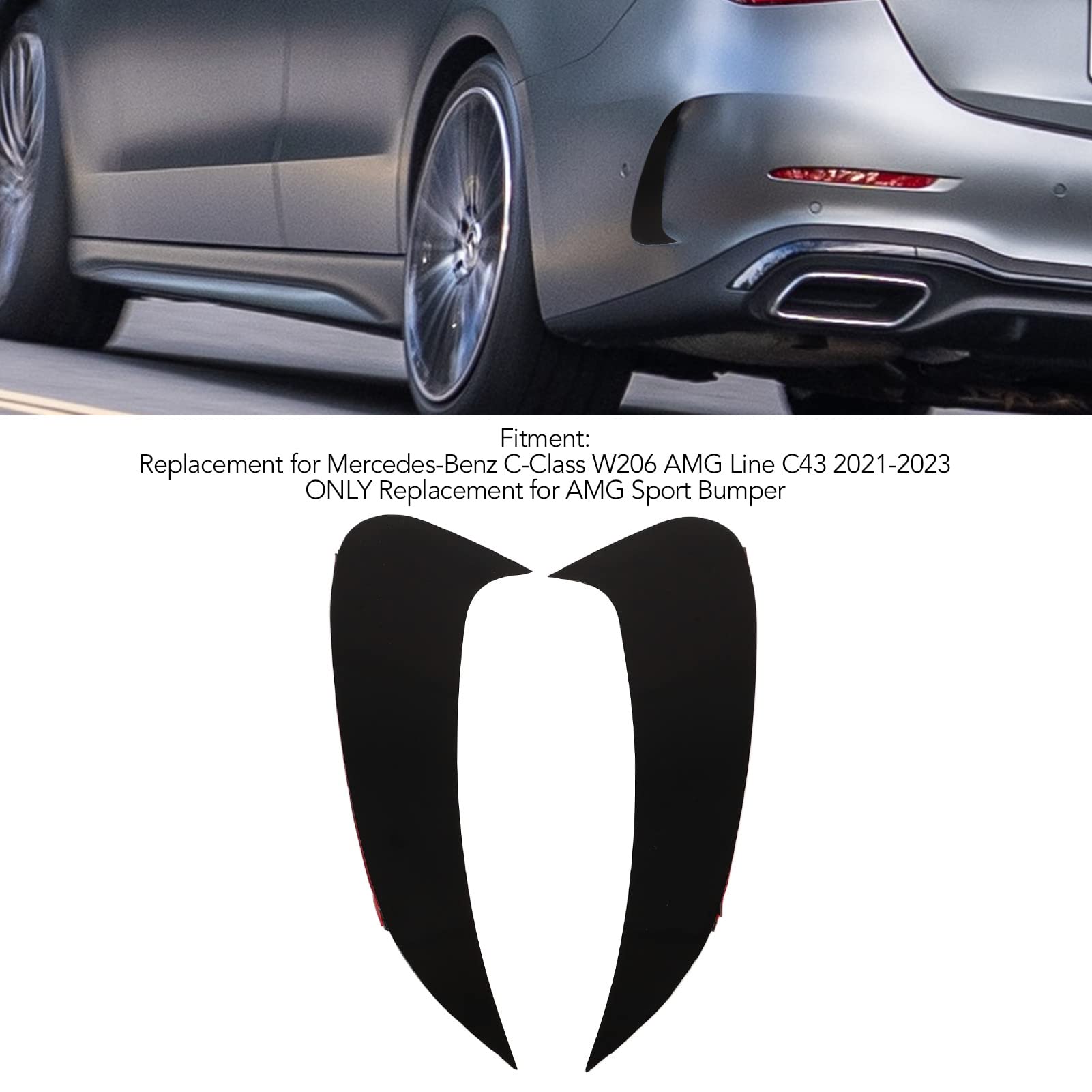 Qiilu Rear Bumper Side Vent Spoiler - 2PCS Glossy Black Replacement for Mercedes-Benz C-Class W206 (Left & Right) - Enhance Aerodynamics & Style for Sedan Performance