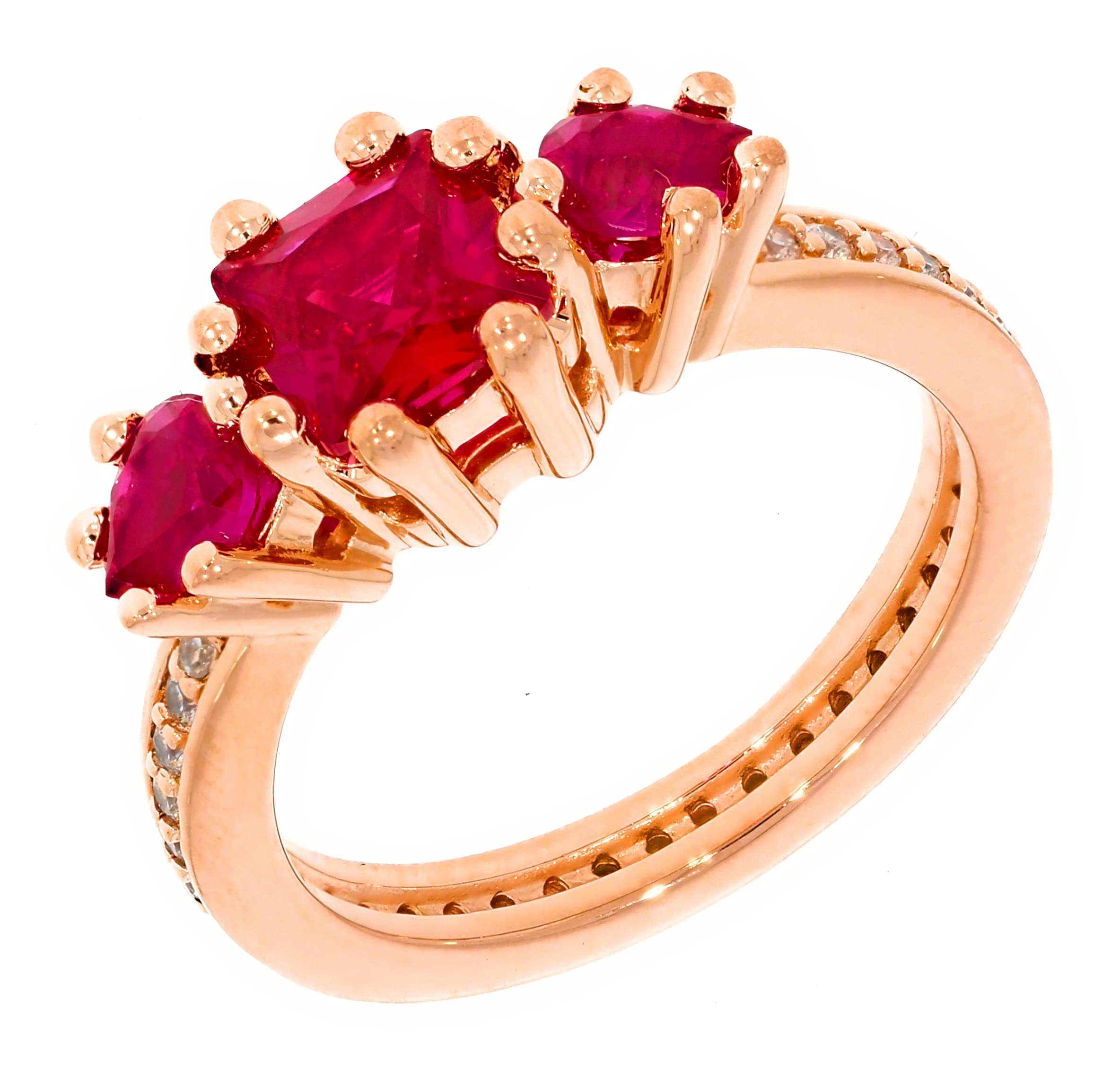 ETHNIQ 18K Rose Gold Plated Cubic Zirconia Ruby Ring - 4.6 Carat 38 Stones Wedding Band for Women | Unique Engagement Ring & Anniversary Gift | Perfect for Bridal Showers, Valentine's Day & Special Occasions