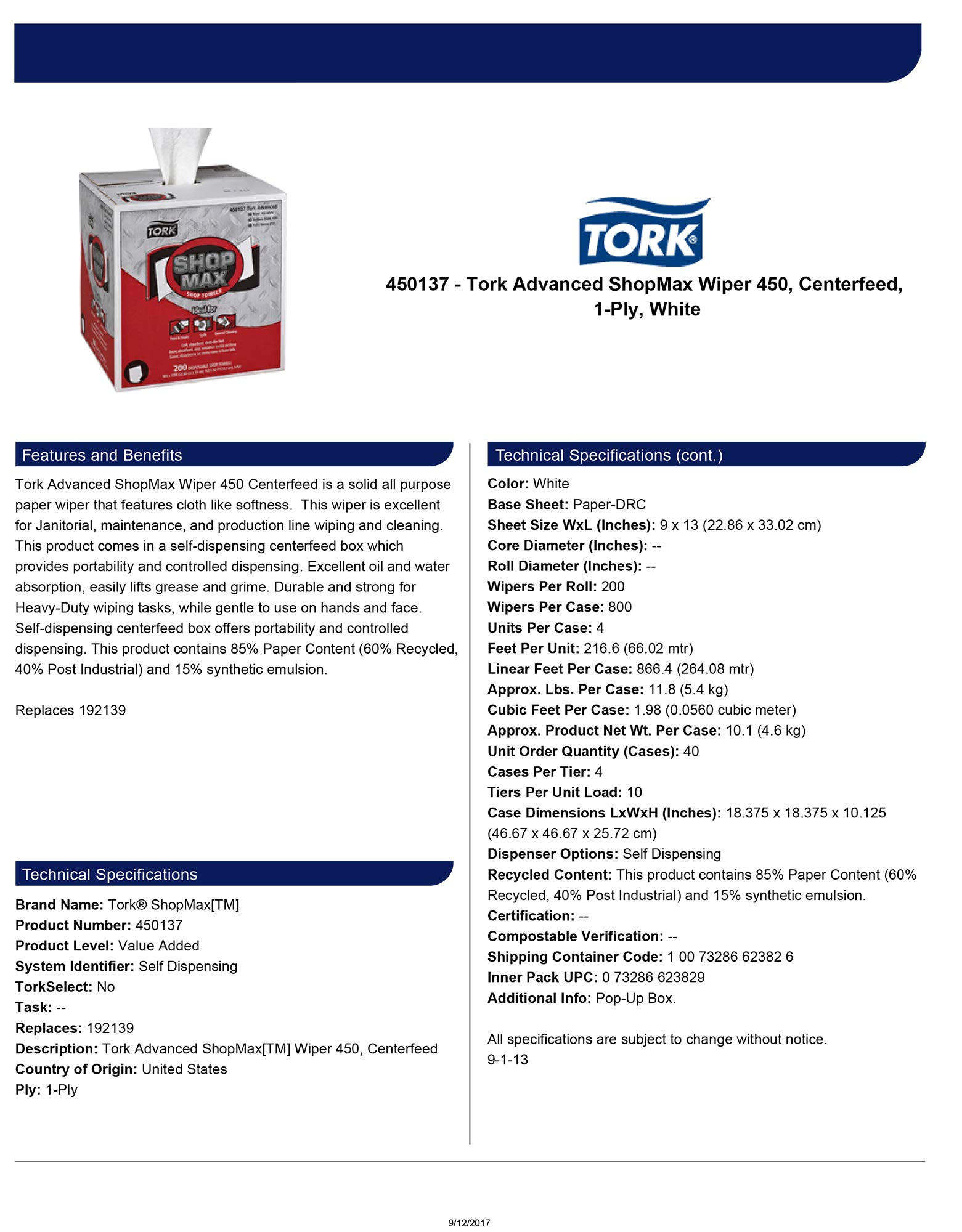 Tork ShopMax Heavy Duty Centerfeed Paper Towels - White, Self-Dispensing, High Absorbency (4 Rolls, 200 Sheets Each) - Ideal for Commercial Kitchens, Restaurants & Office Break Rooms