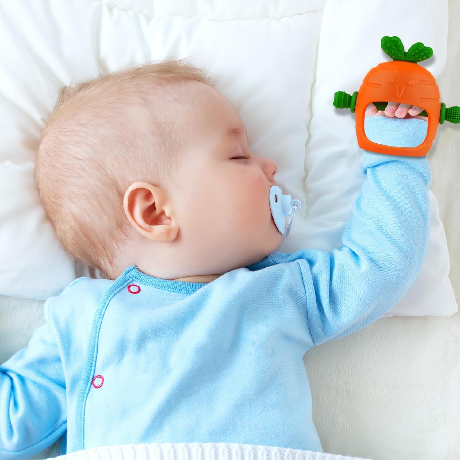 2 Pack Baby Teething Toys - Food Grade Silicone Carrot Teething Mittens for Infants 0-36 Months | BPA Free, Anti-Dropping Wrist Design | Perfect for Soothing Sore Gums During Teething, Travel & Playtime