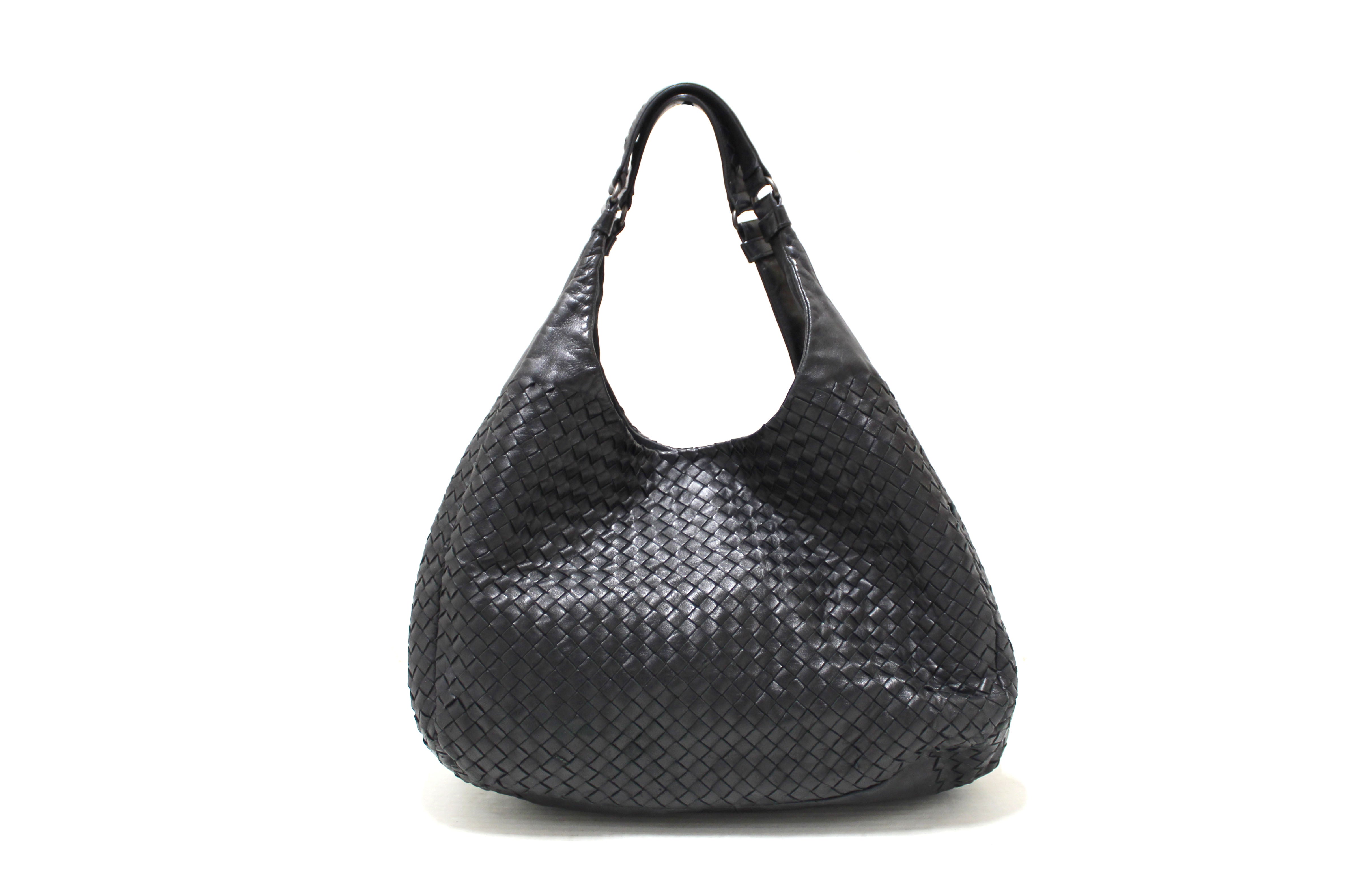 Authentic Bottega Veneta Black Nappa Leather Intrecciato Large Campana Shoulder Hobo Bag - Luxury Handbag for Women, Perfect for Work, Travel & Evening Events