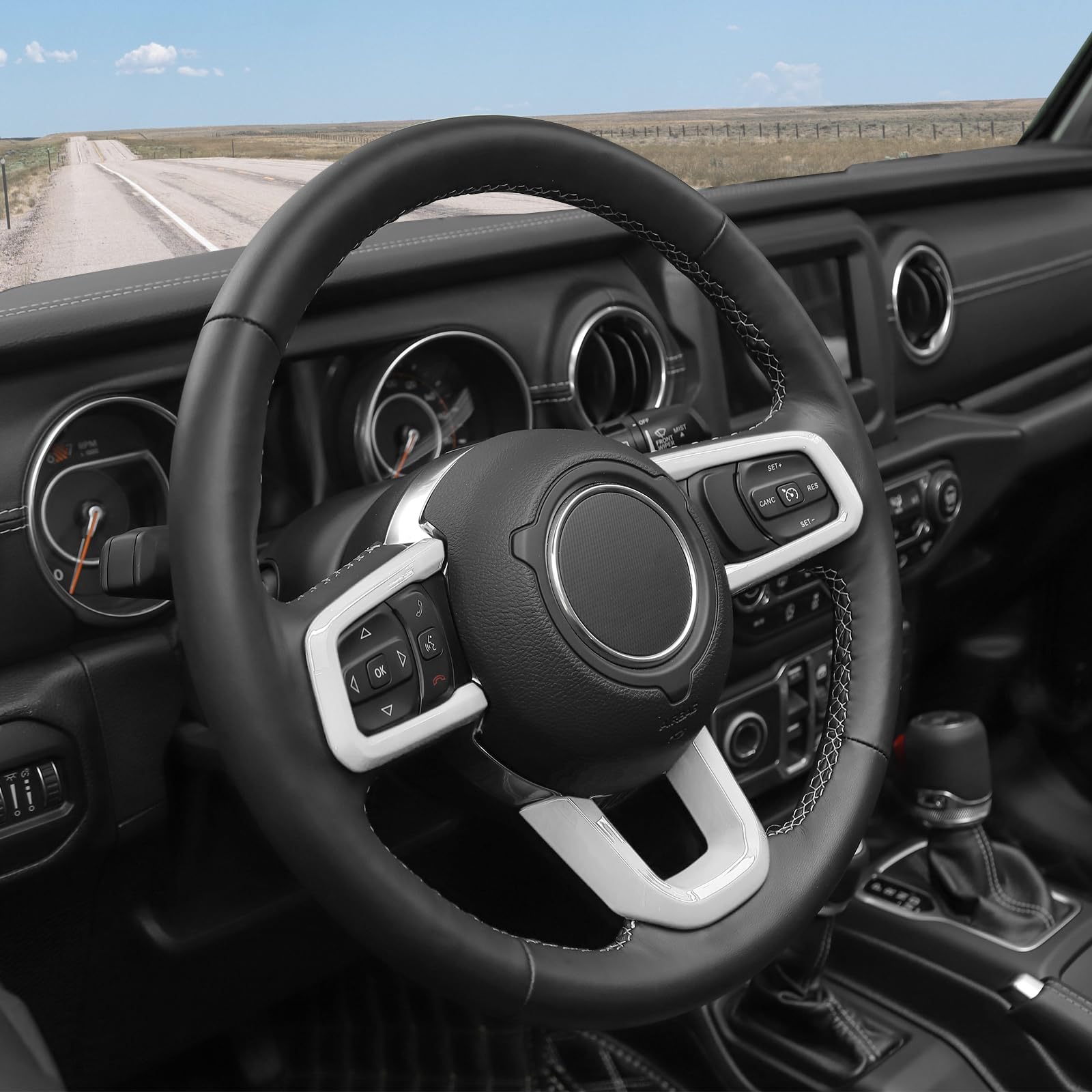 RT-TCZ White Steering Wheel Trim Decal Panel for Jeep Wrangler JL/JLU & Gladiator JT (2018-2024) - 3-Piece Interior Accessories Kit - Upgrade Your Ride's Style for Off-Road & Daily Driving