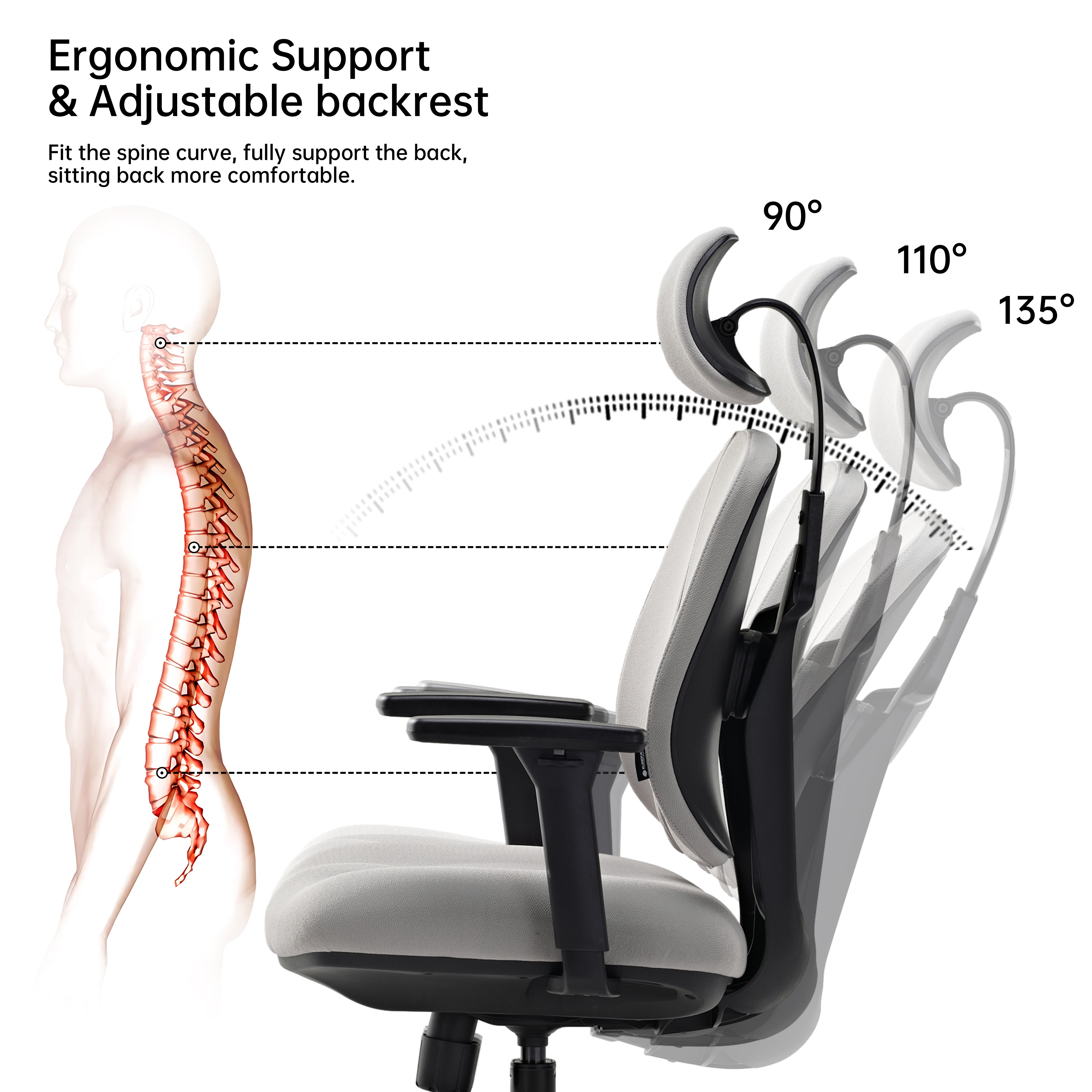 Ergonomic Office Chair with Dual Backrests - Adjustable Lumbar Support for Comfort & Posture - Perfect for Home Office, Gaming & Workspaces