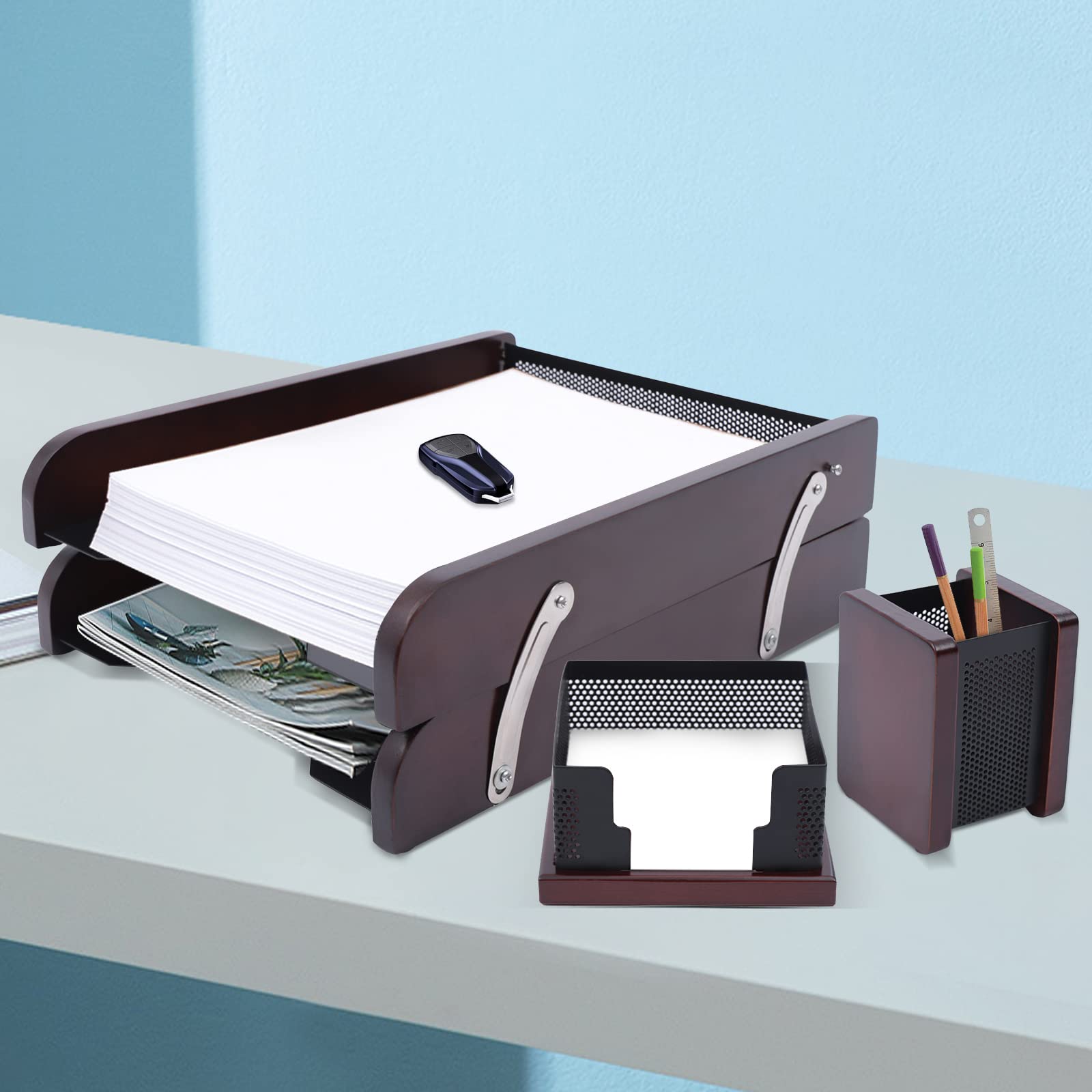 YIYIBYUS 2-Tier Mesh Metal Document Letter Tray - Office Desk Organizer for Files, Papers, Mail | Perfect for Home Office, School, and Workplace Organization