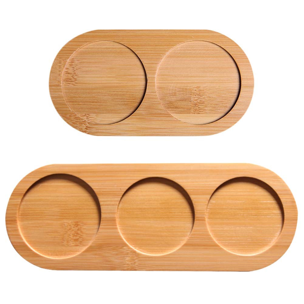 Premium Bamboo Salt and Pepper Mill Tray Set (2-Piece) - Round Wooden Serving Tray with 2/3 Cavities - Kitchen Countertop Organizer & Decorative Centerpiece for Dining Table, Spice Storage, and Elegant Home Decor