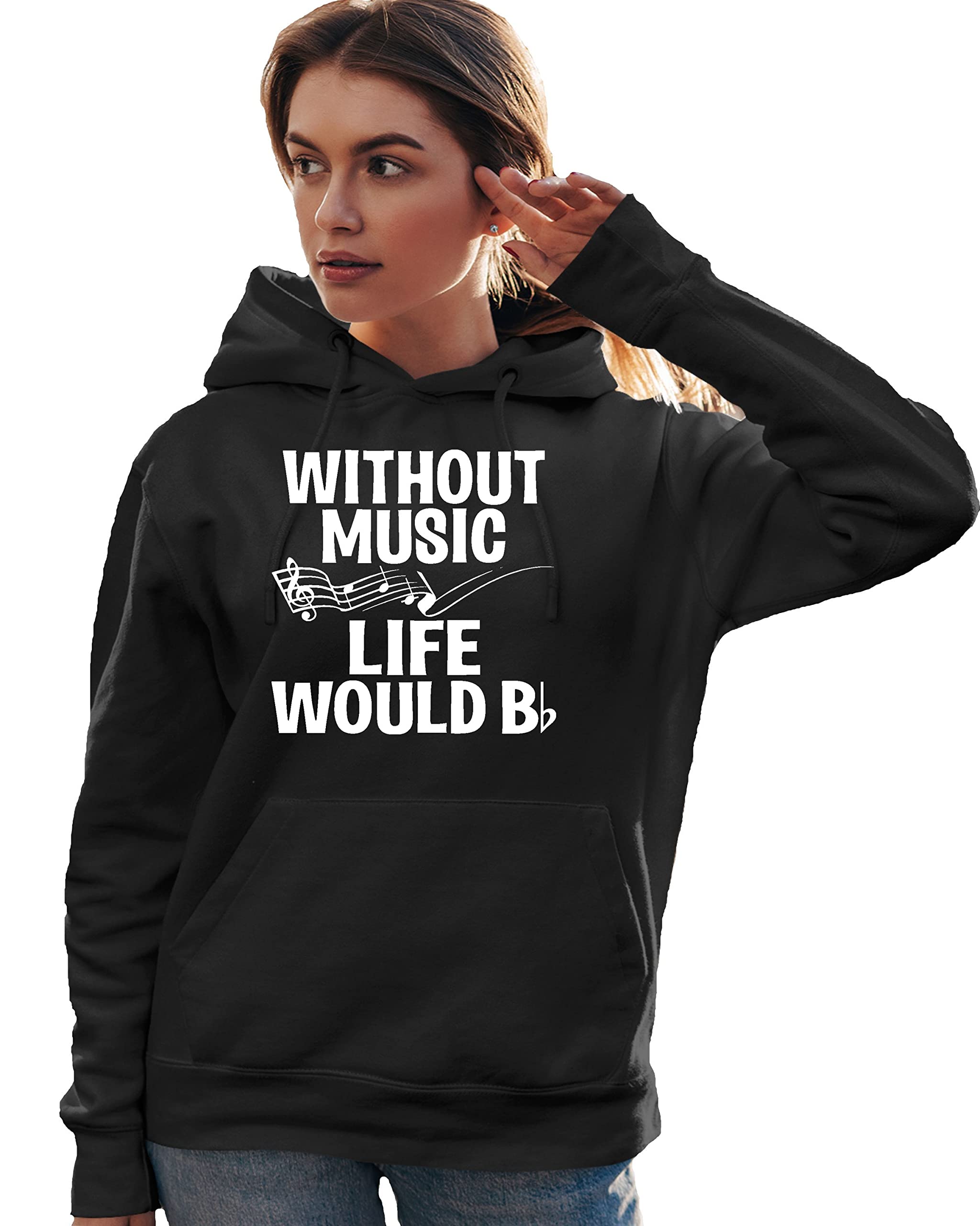 Funny Music Lovers Hoodie - 'Go All Out Without Music Life Would B Flat' Graphic Sweatshirt for Men & Women | Perfect Gift for Musicians, Band Members & Music Enthusiasts