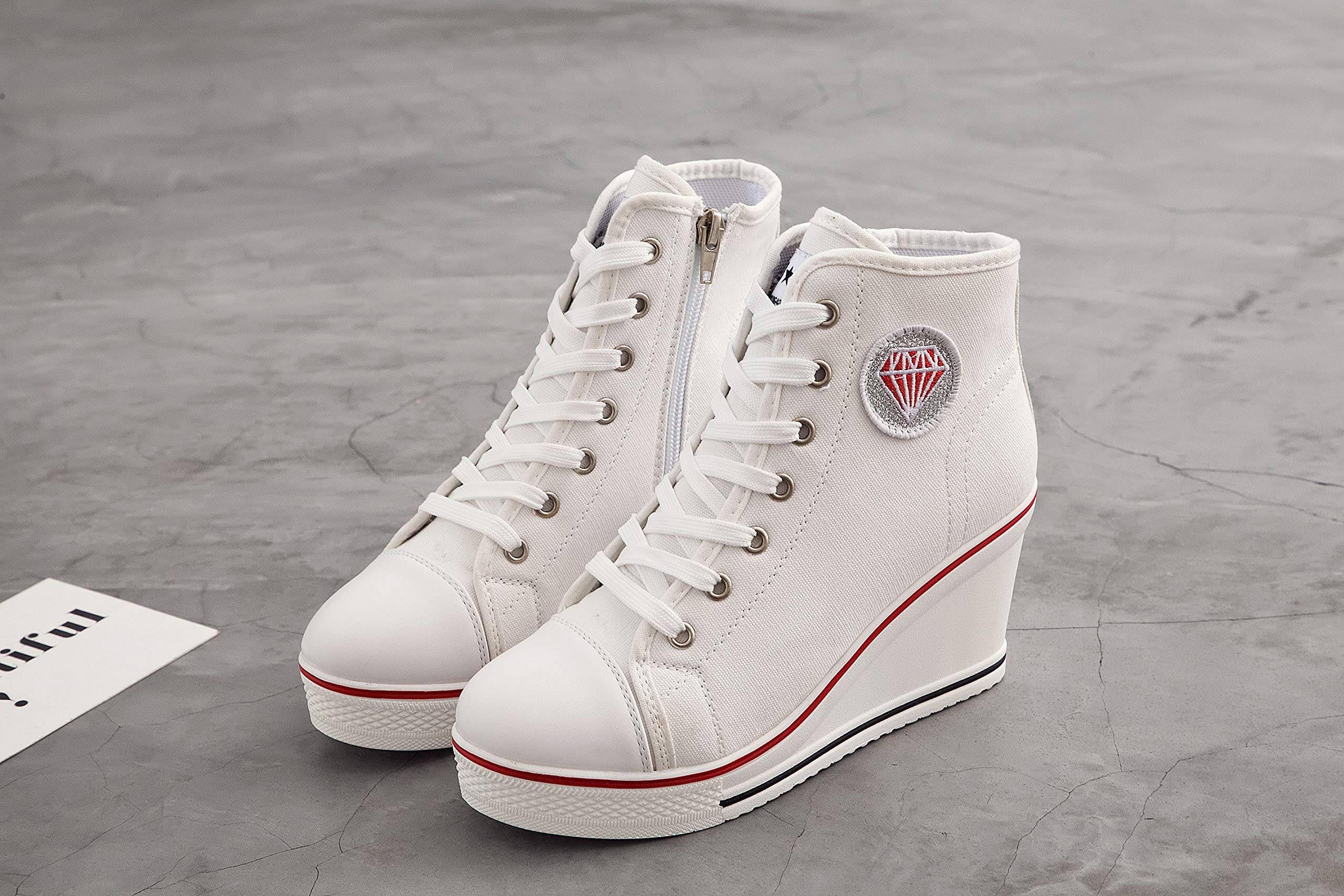 Women's Fashion High-Heel Canvas Sneakers - Comfortable Platform Wedge Pump Shoes for Walking & Casual Wear | Perfect for Office, Dating & Daily Outfits