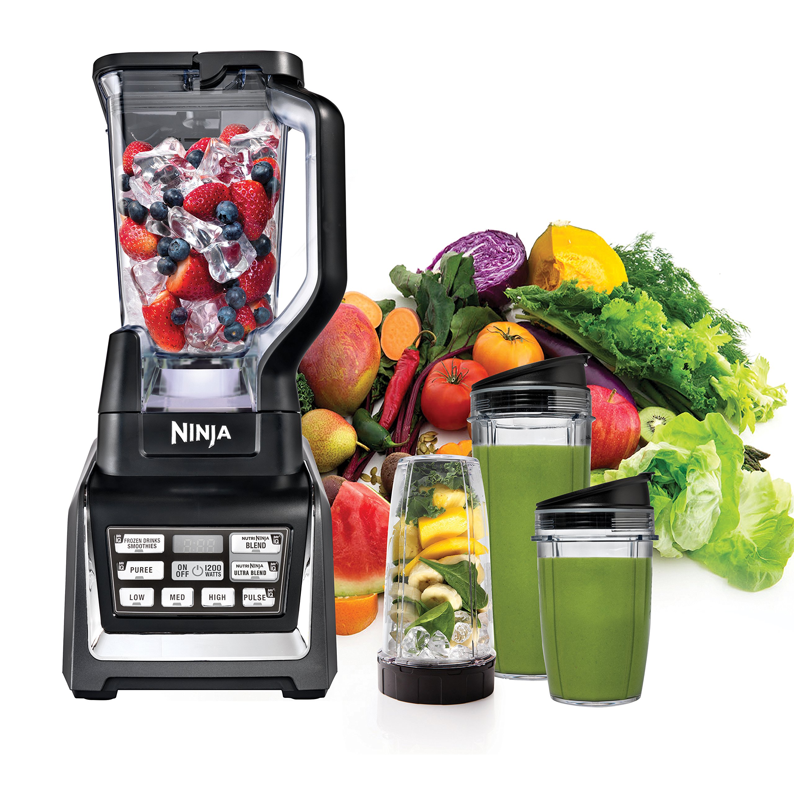 Ninja BL642 Nutri Ninja 1200W Auto-iQ Blender with 72oz Pitcher & To-Go Cups (18/24/32oz) - Perfect for Smoothies, Protein Shakes, Meal Prep & Frozen Drinks - Dishwasher Safe Countertop Blender for Home, Gym & Office Use - Black