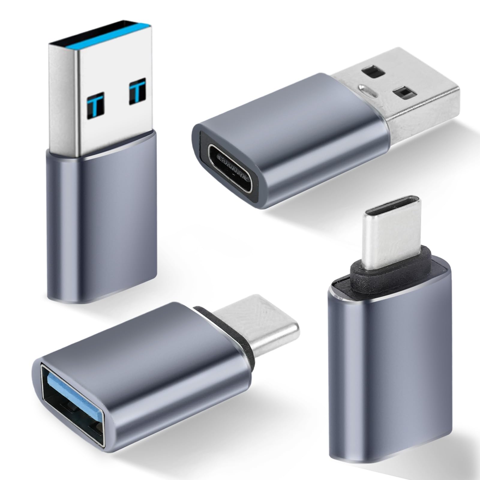 4-Pack USB to USB C Adapter Set - 2x Type C Female to USB A Male & 2x USB C Male to USB 3.0 Female - Compatible with iPhone 15 Pro Max/14/13/12, Apple Watch, AirPods, Samsung Galaxy - OTG Charging Adapter for Phones, Tablets & Laptops