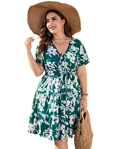 Dark Green Flower Short Sleeves