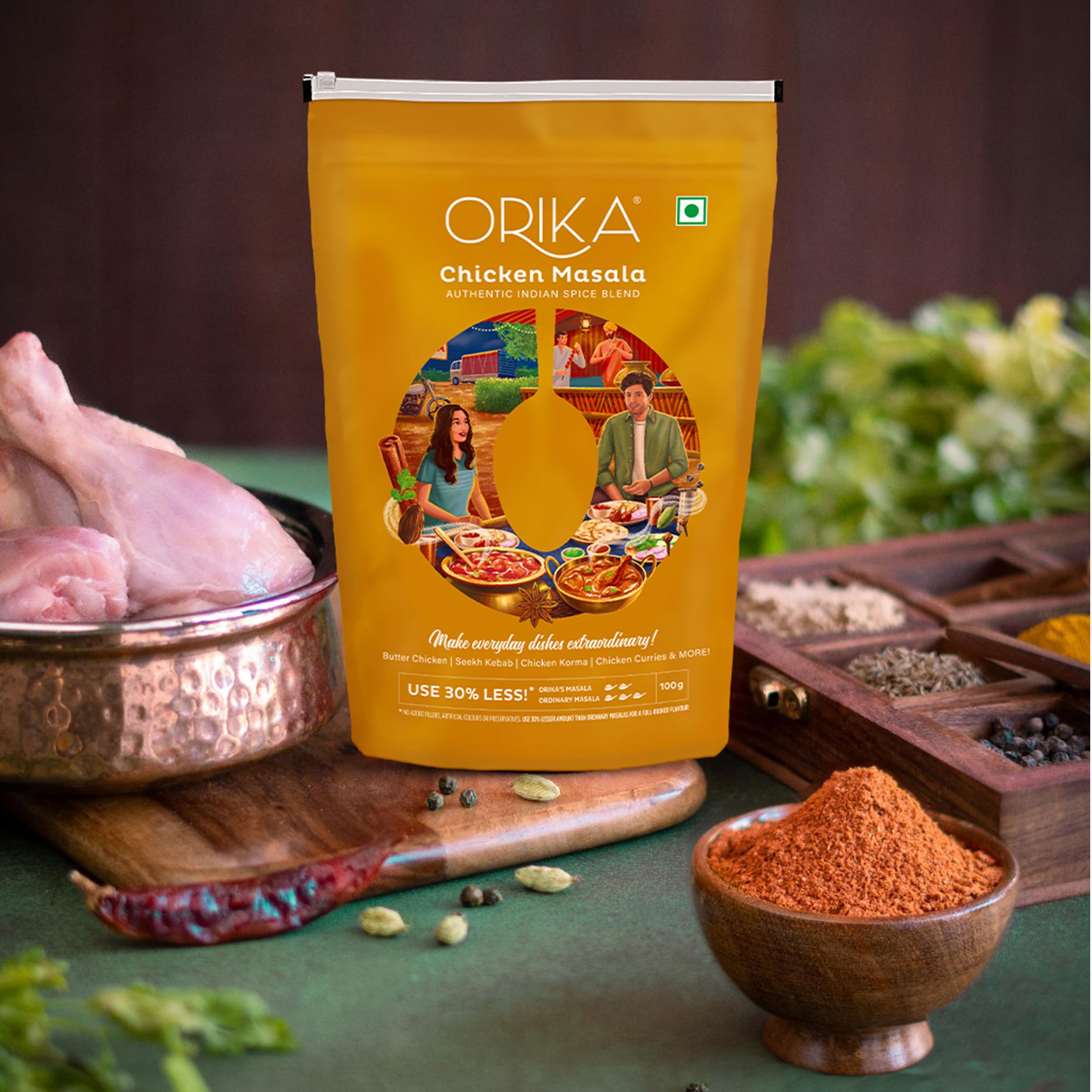 Orika Chicken Masala Spice Powder - 100g Pack | Authentic Indian Masala for Chicken Curry, Biryani & Tandoori | Perfect for Home Cooking & Restaurant Use