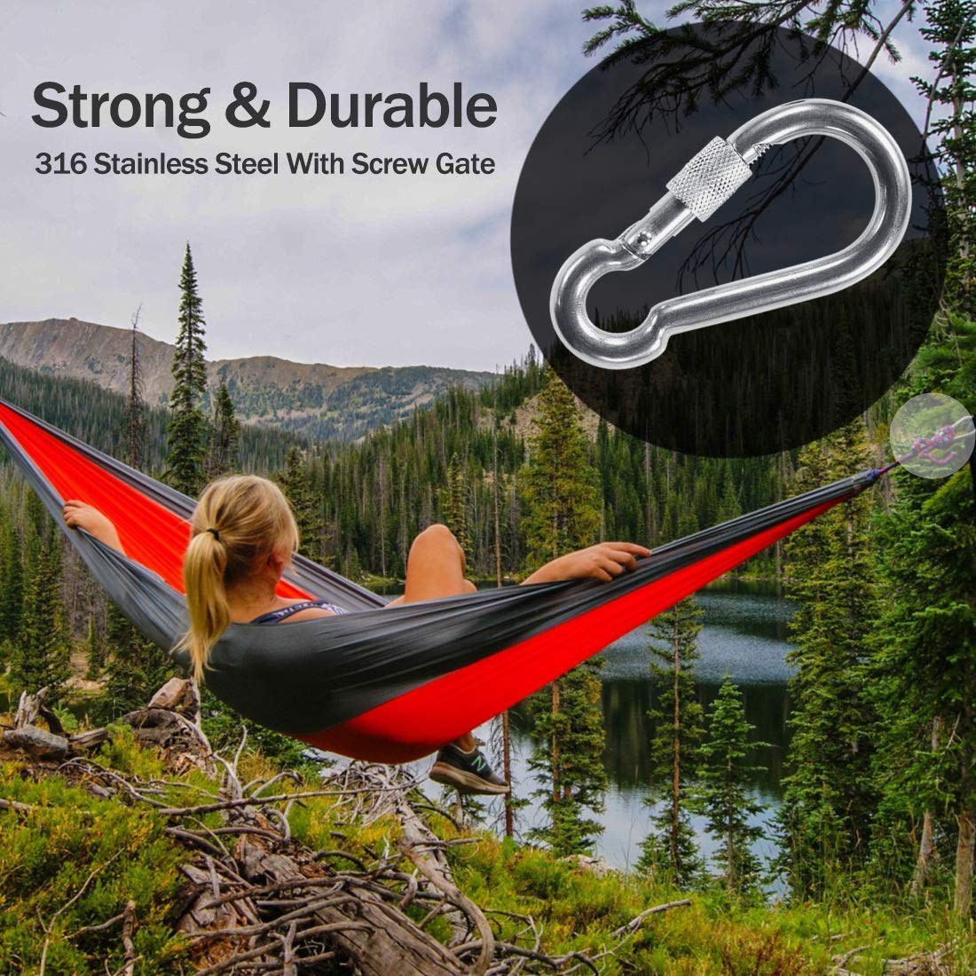 PROND Heavy Duty Locking Carabiners - 316 Stainless Steel Screw Lock Carabiner Hooks for Rock Climbing, Hiking, Camping & Outdoor Safety Gear