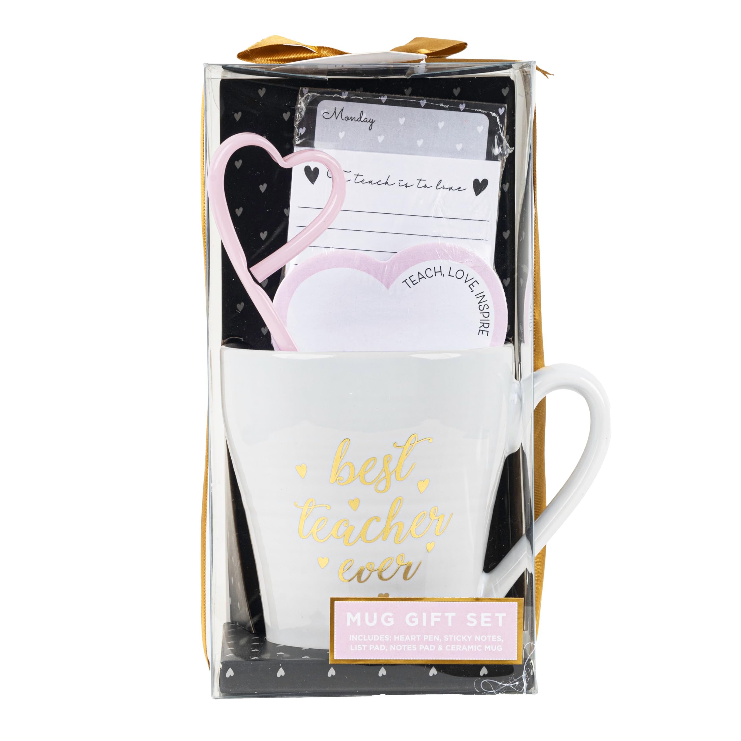 **VOTUM Teacher Appreciation Gift Set - Inspirational Coffee Mug, Notepad, Heart Sticky Notes, Gold Paper Clips & Heart Pen - Perfect Thank You Gift for Women Teachers - Great for Classroom, Office & Teacher's Day**