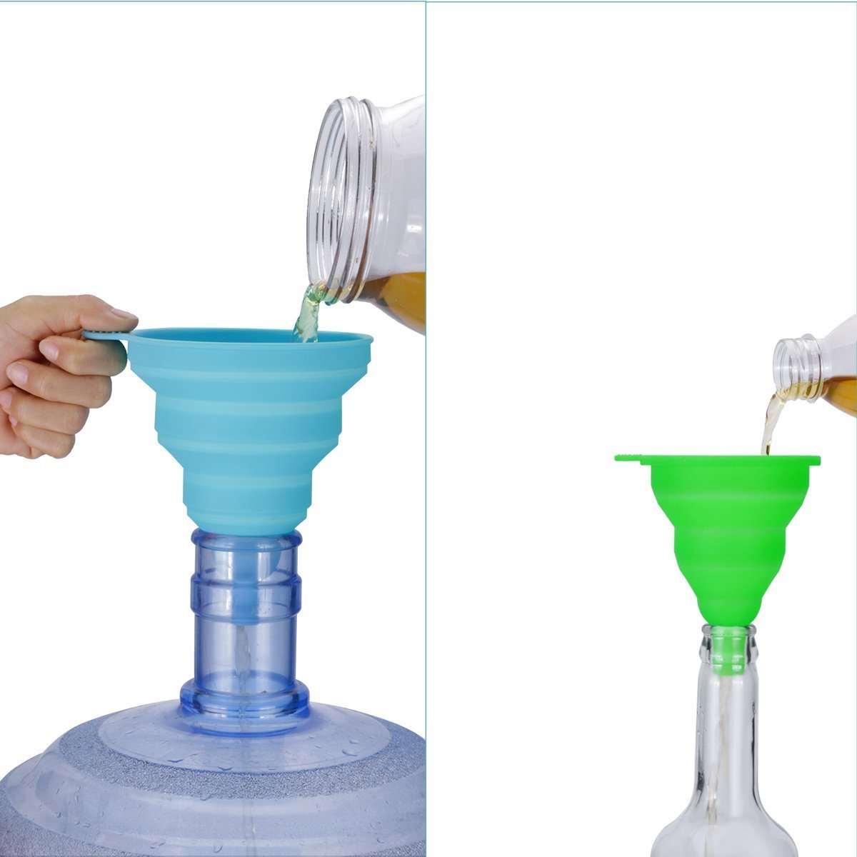 INMAKER Collapsible Silicone Funnel Set - 2 Pack Large Foldable Kitchen Funnel for Water Bottles, Oil, Liquids | Perfect for Camping, Travel & Home Use