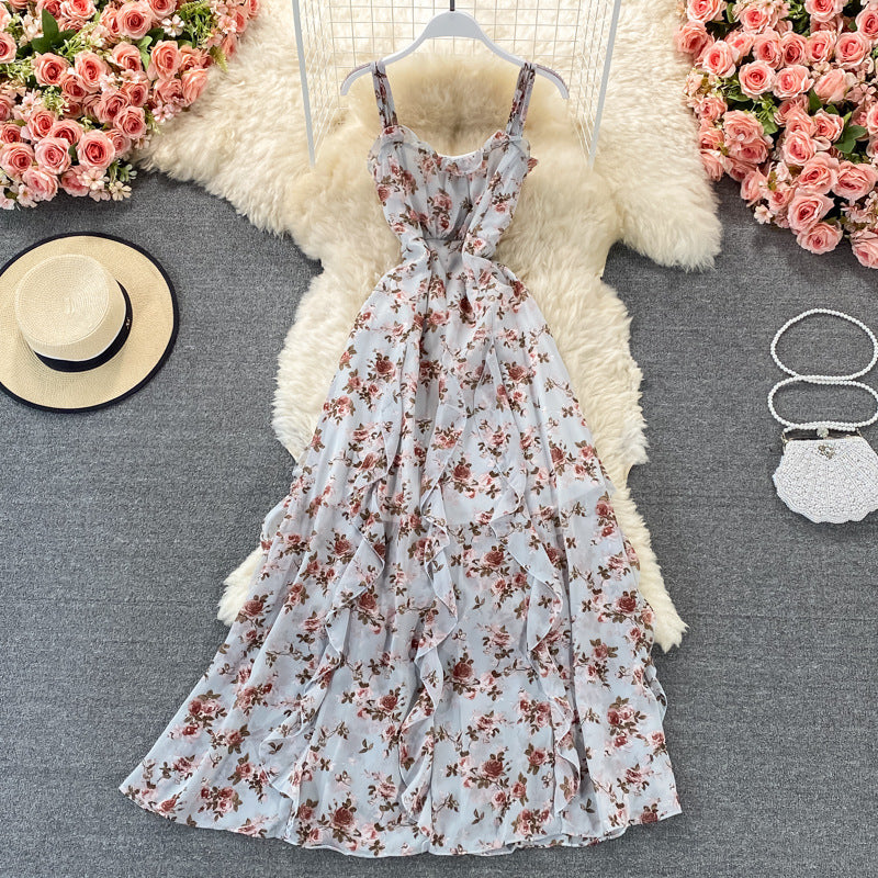Floral Print Suspenders Maxi Dress for Women - Elegant Summer Long Skirt with Adjustable Straps | Perfect for Beach Vacations, Garden Parties & Casual Outings