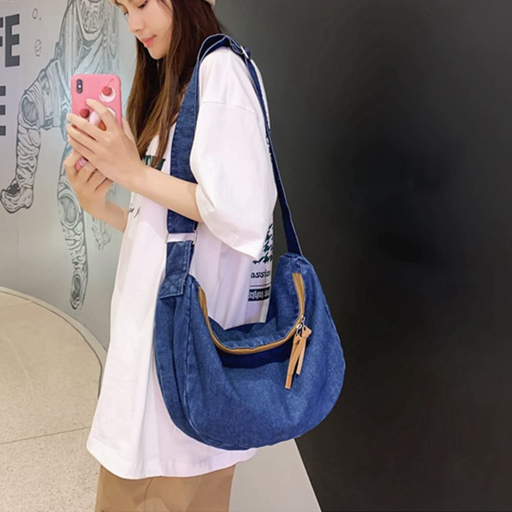Women's Denim Crossbody Bag - Blue Jean Purse with Adjustable Strap, Canvas Tote & Crescent Shoulder Bag for Everyday Use | Perfect for Work, Travel & Casual Outings