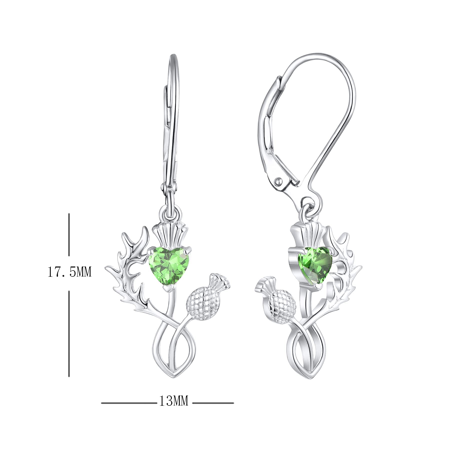 JO WISDOM Scottish Thistle Earrings - 925 Sterling Silver Scotland Flower Heart Outlander Drop Dangle Earrings with 3A CZ Birthstone - Women's Celtic Jewelry for Everyday Wear, Gift & Special Occasions
