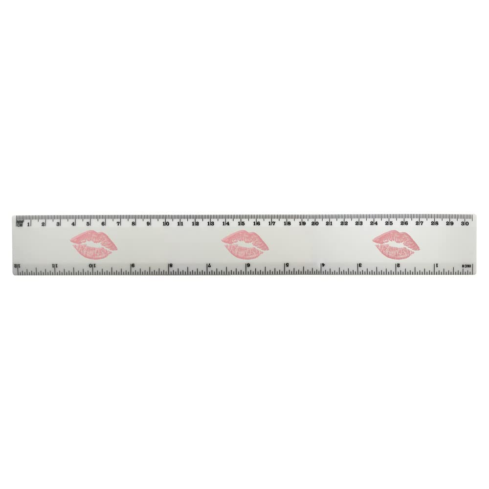 Azeeda 'Pink Lipstick Kiss' 12 Inch White Plastic Ruler with Measurements - Perfect for School, Office, and Craft Projects (RL00067620)