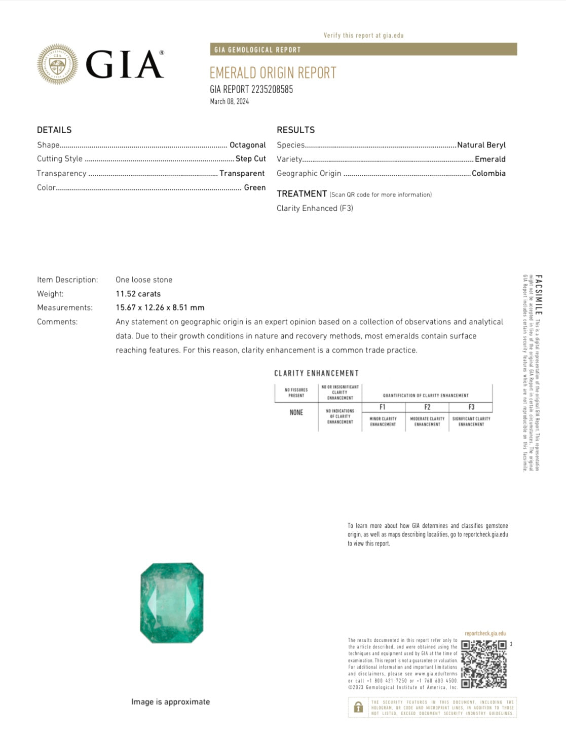 11.52 Carat GIA Certified Natural Colombian Emerald - 15.5x12mm Emerald Cut Loose Gemstone for Jewelry Making & Engagement Rings
