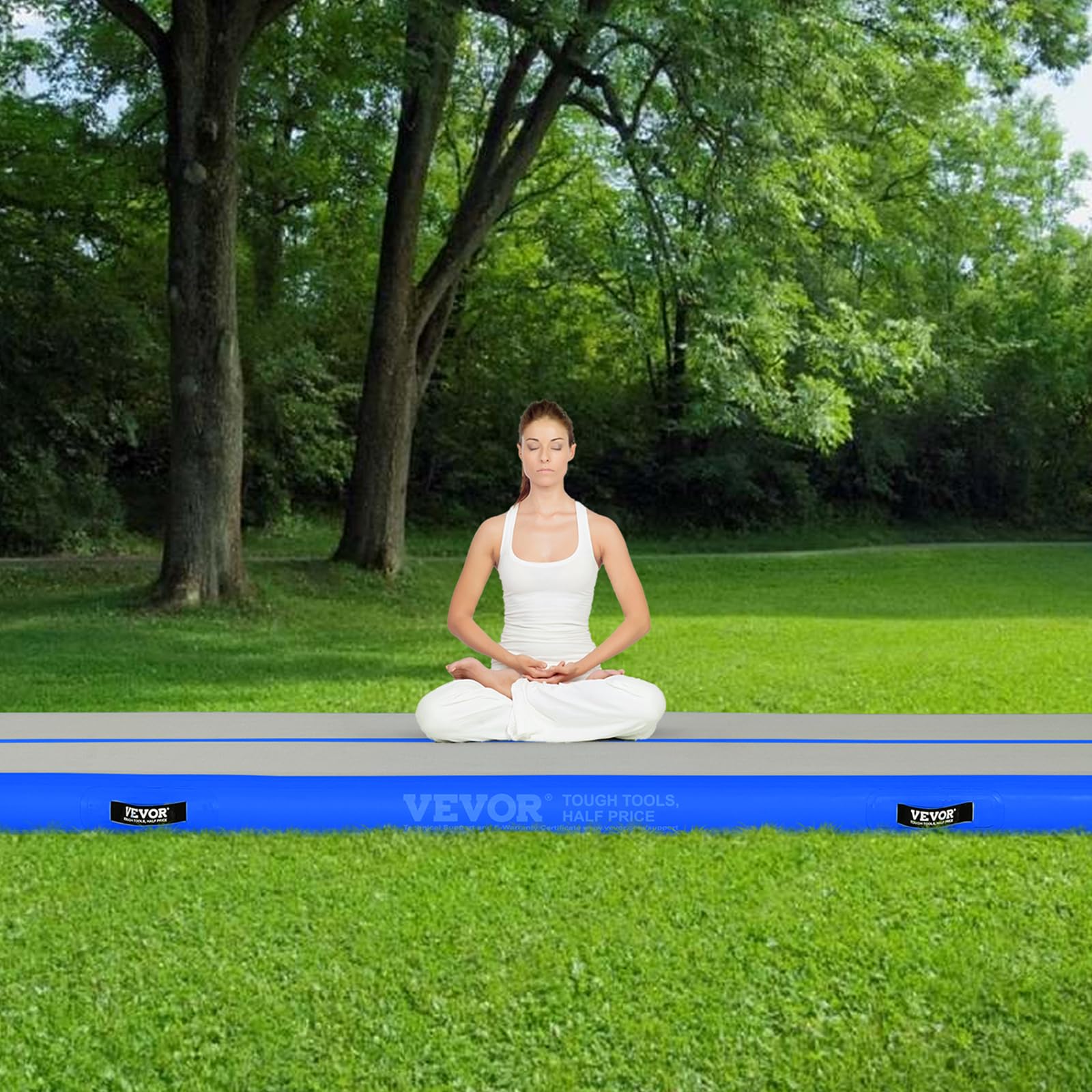 VEVOR 4-Inch Thick Inflatable Gymnastics Air Mat with Electric Pump - 10ft Blue Tumbling Mat for Home Gym, Yoga, Cheerleading, Beach & Park Training - Perfect for Indoor Practice, Outdoor Exercise & Water Activities