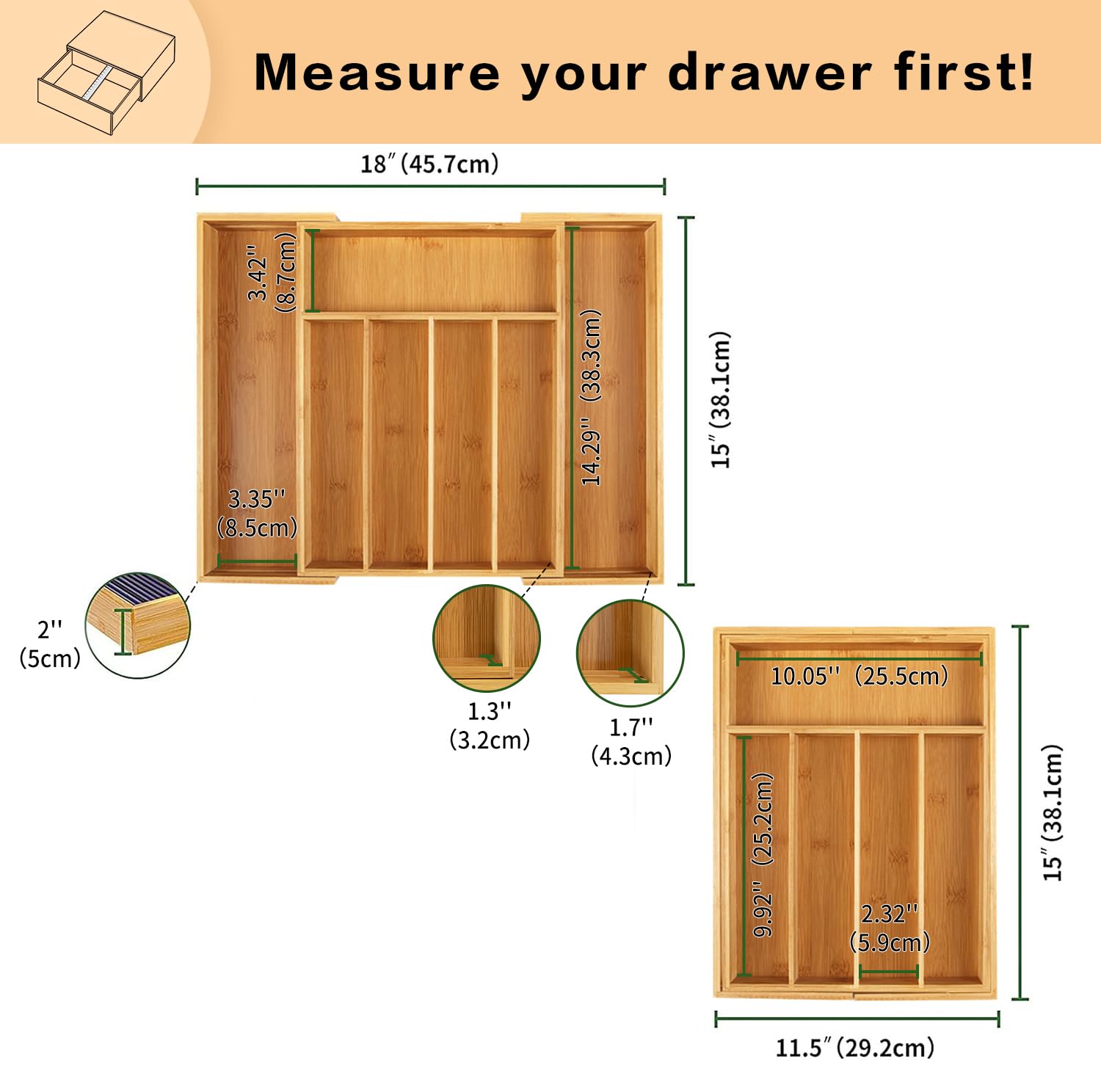 **Utoplike Bamboo Cutlery Tray & Silverware Organizer - Kitchen Drawer Divider for Knives, Utensils, Gadgets & Garage Tools - Office Supplies Storage Solution for Home & Office**    *(Perfect for organizing kitchen drawers, decluttering utensils, storing garage tools, or keeping office supplies neatly arranged.)*