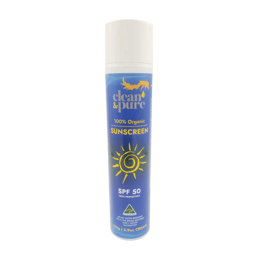 Clean & Pure Organic SPF50 Sunscreen - Broad Spectrum UVA/UVB Protection, Water-Resistant, Reef-Safe for Face & Body - Perfect for Beach, Swimming & Outdoor Activities