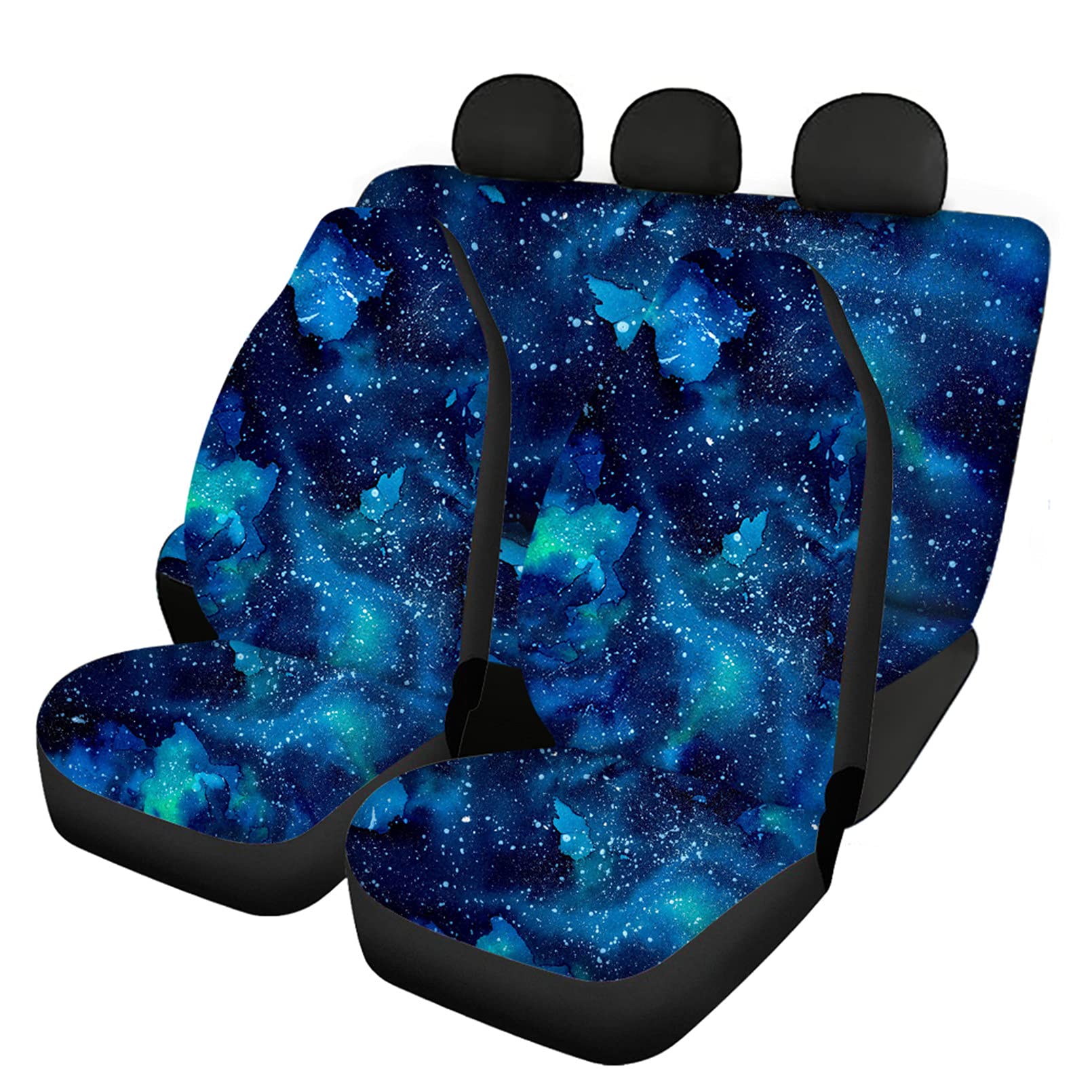 Renewold Galaxy Space Blue Print Car Seat Covers - 4 Pack Durable Polyester Front & Back Bench Covers - Universal Fit for Cars, Trucks, Vans & SUVs - Protect Seats from Spills, Pets & Wear