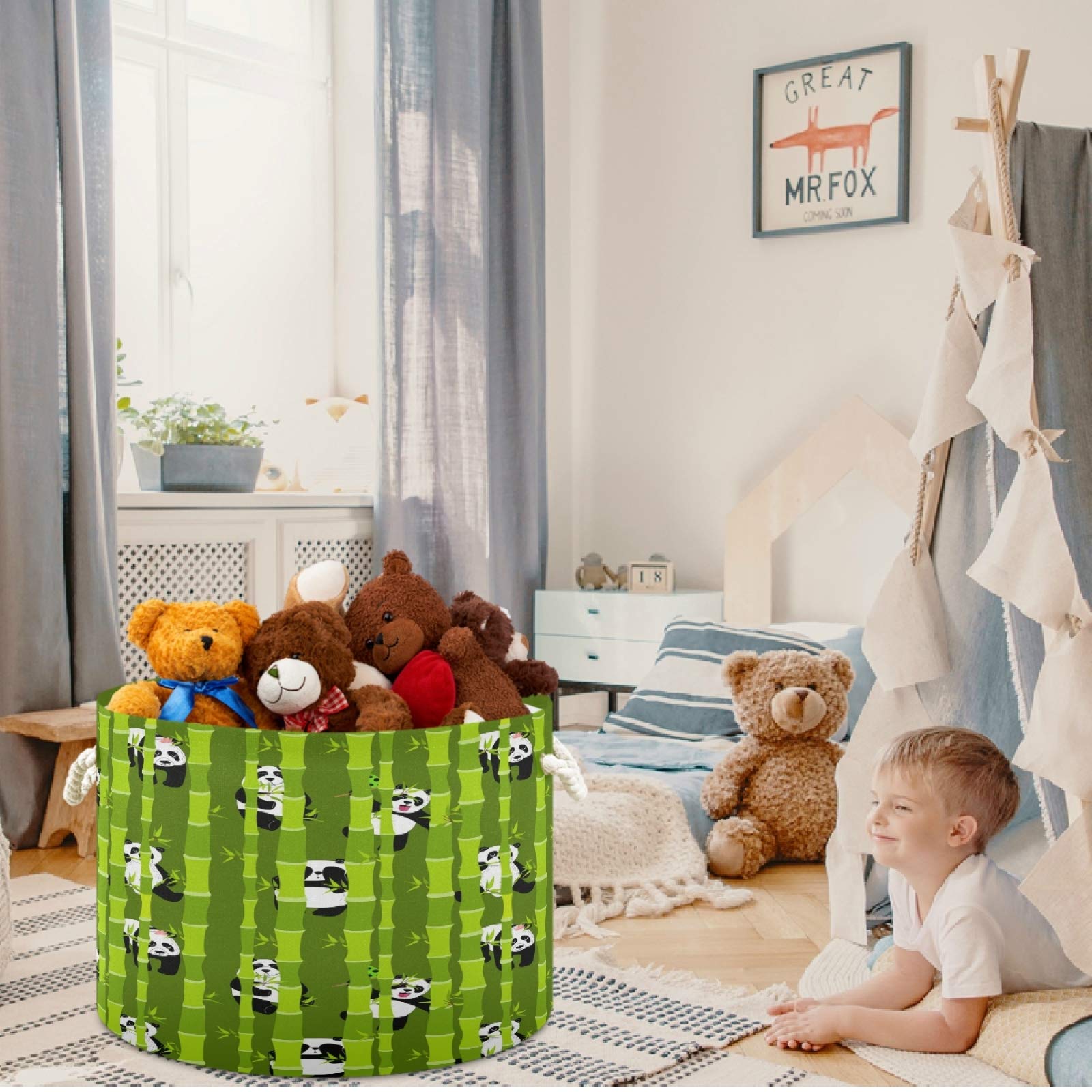 Visesunny Panda Storage Basket - Waterproof Canvas Fabric Toy Organizer Bin, Nursery Hamper & Laundry Basket for Kids Room, Playroom, Shelves - Perfect for Toy Storage, Baby Clothes & Gift Organization