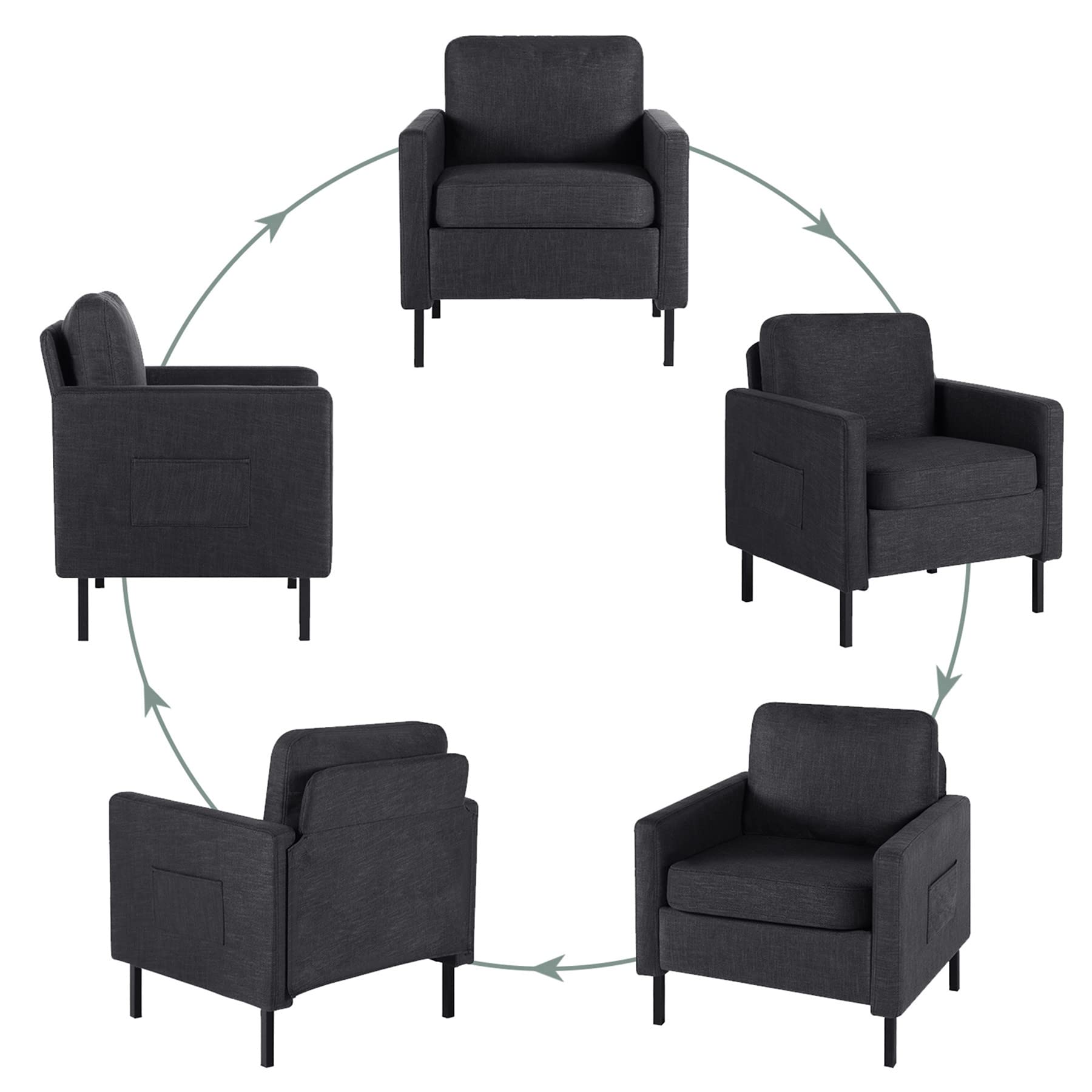 STHOUYN 2-Piece Fabric Accent Chair Set - Small Space Living Room, Bedroom & Office Armchair - Comfy Reading Chair for Adults - Dark Grey (Set of 2) - Perfect for Apartments, Dorms & Cozy Corners