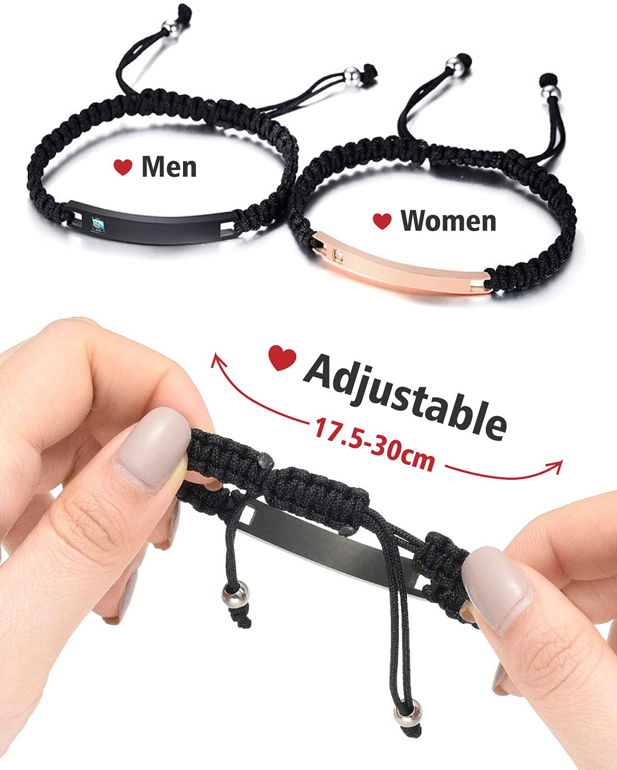 ShineSand Personalized Couples Bracelet for Women & Men - Custom Engraved Name Bracelet with Romantic Promise Words - Matching Relationship Bracelets Set - Thoughtful Customized Gift for Him & Her (Perfect for Anniversaries, Valentine's Day & Romantic Occasions)