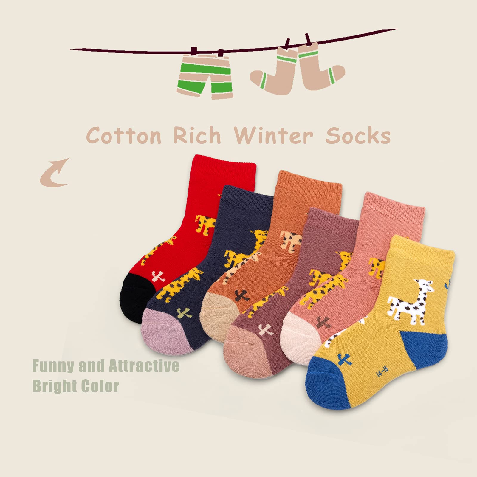 6 Pack Boys Winter Socks - Warm Thermal Terry Crew Socks for Kids | Cold Weather, Snow Boots & Outdoor Activities