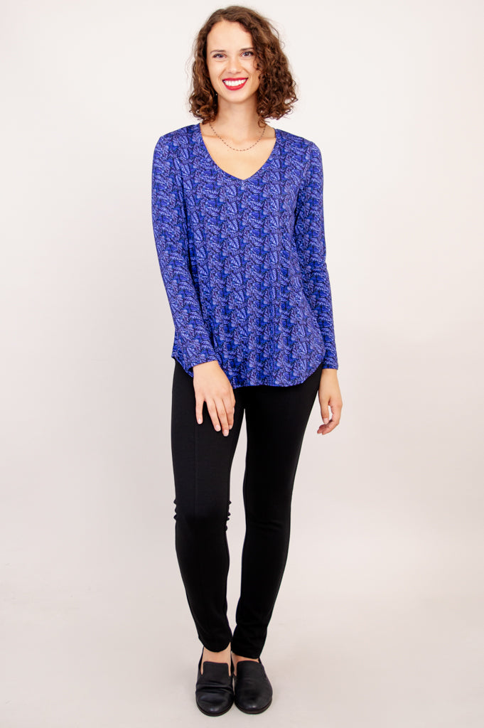 Jackie Long Sleeve Top - Midnight Leaves Print - Bamboo Fabric - Women's Casual Shirt - Perfect for Fall & Winter Layering