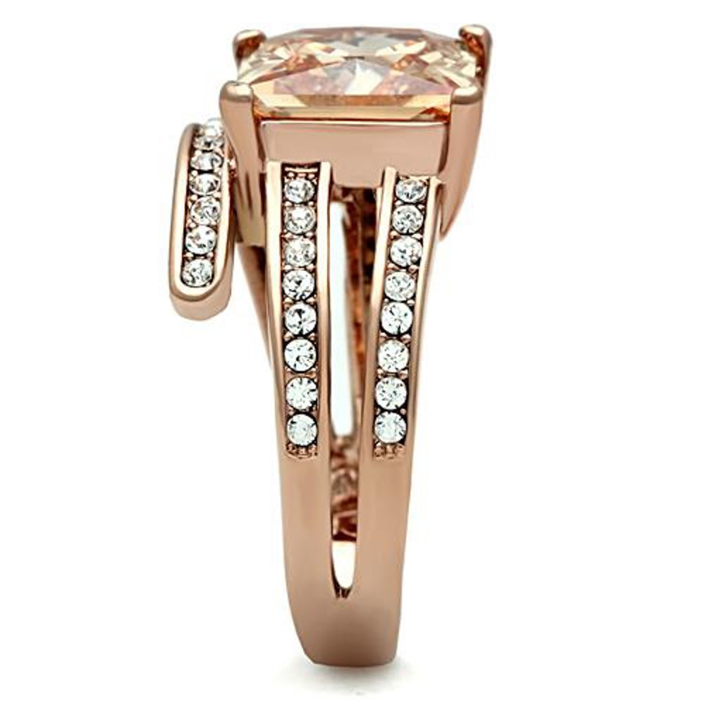 Marimor Women's Stainless Steel Rose Gold Princess Cut Champagne Zirconia Cocktail Ring - Elegant Jewelry for Parties, Weddings & Special Occasions