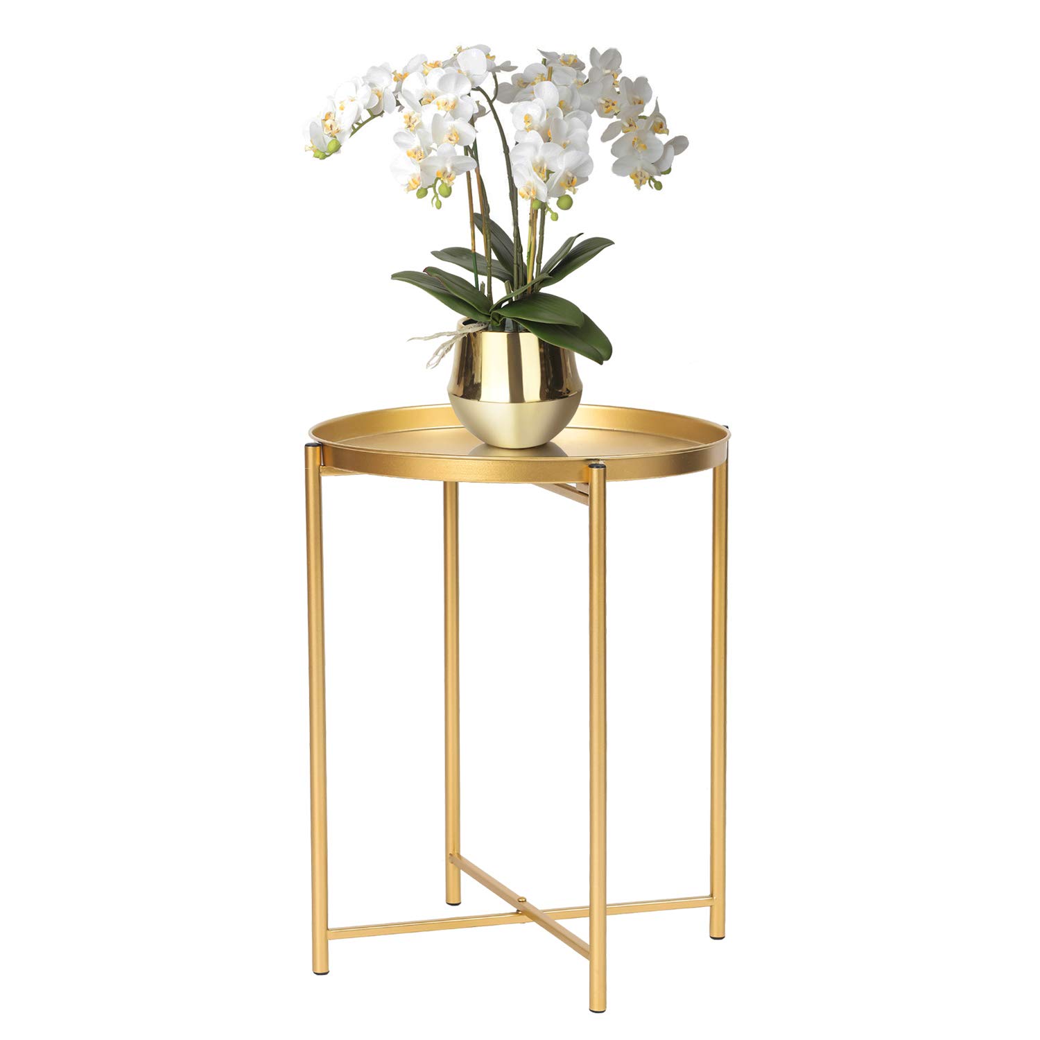 Round Folding Metal End Table with Removable Tray - 16.9