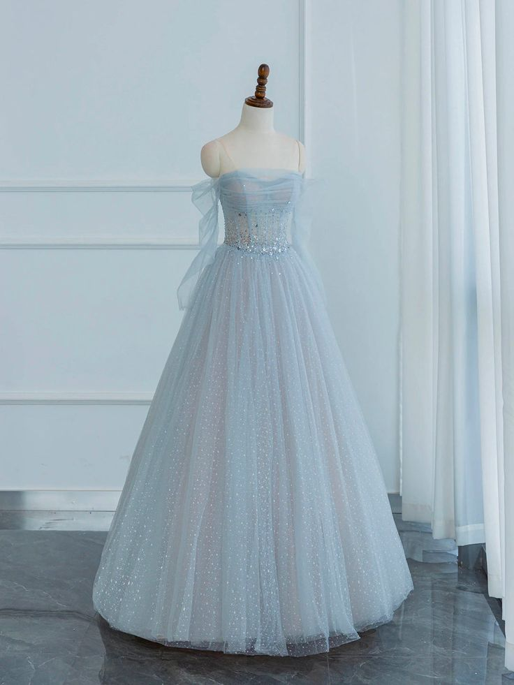 Sparkling Blue Off-The-Shoulder A-Line Long Prom Dress J4406 - Perfect for Homecoming, Formal Dances & Special Occasions