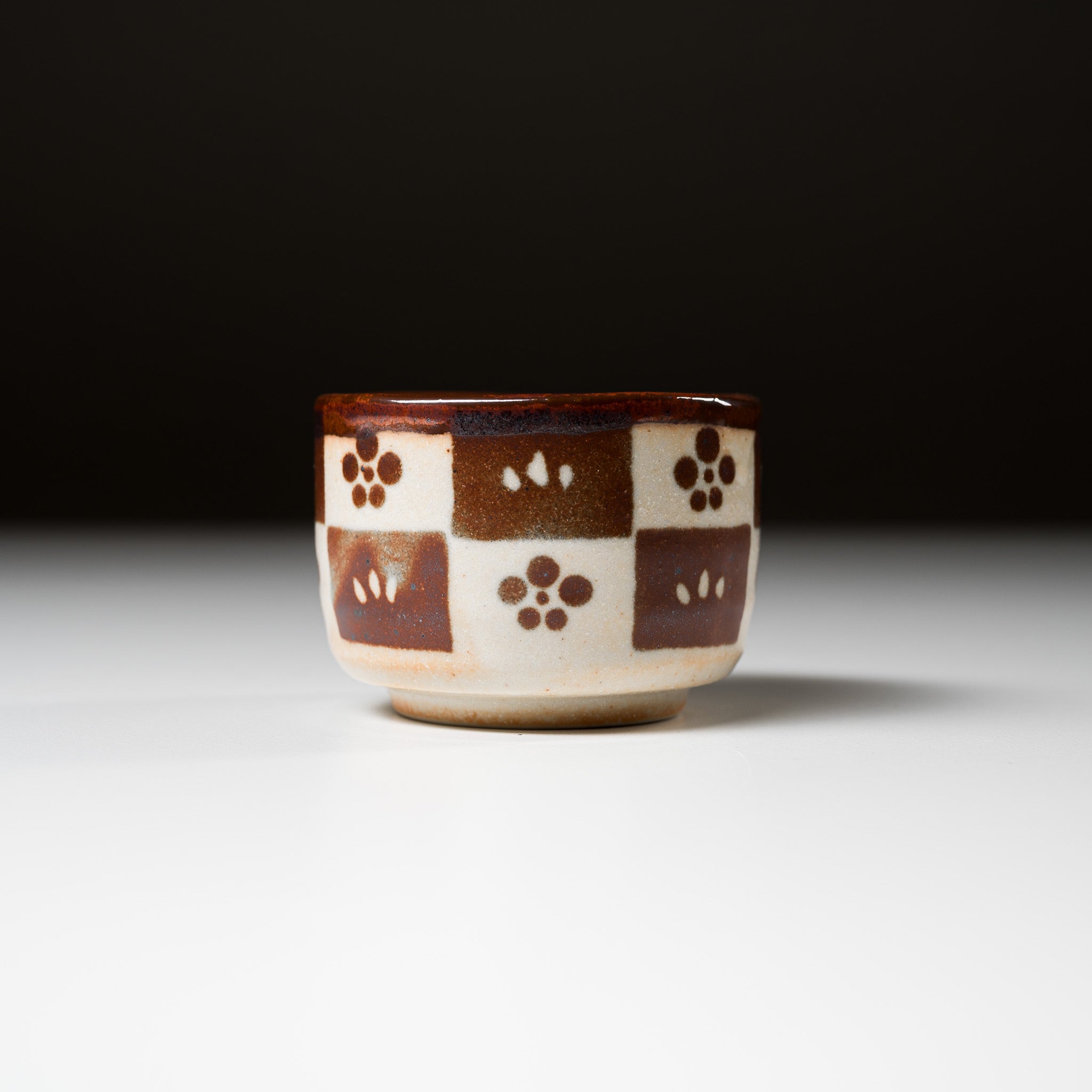Handcrafted Japanese Pottery Mini Side Dish Bowl & Sake Cup - Plum Ichimatsu Pattern | Perfect for Sushi, Soy Sauce, Snacks & Japanese Tea Ceremony