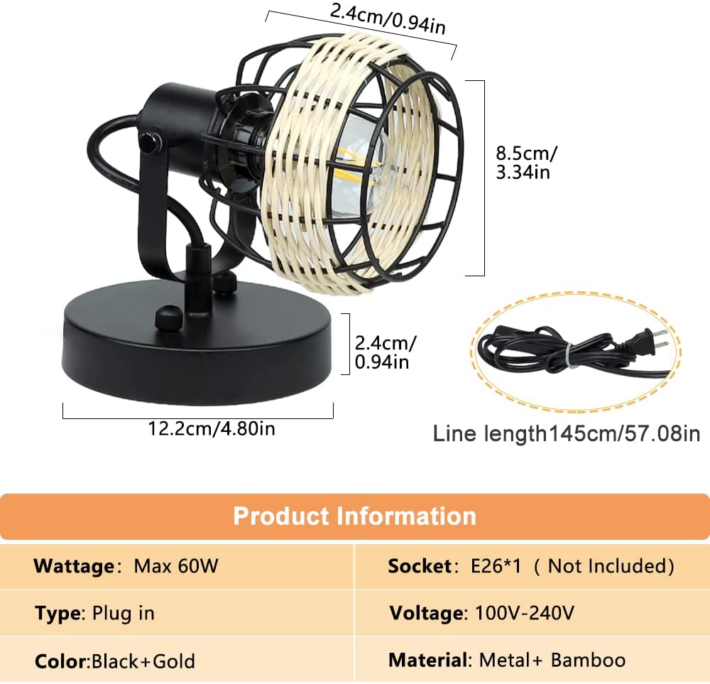 Depuley Rustic Cage Wall Spotlight Fixture - Adjustable Flush Mount Track Lighting with Plug-in Cord | Perfect for Bedroom, Living Room & Hallway Lighting Decor